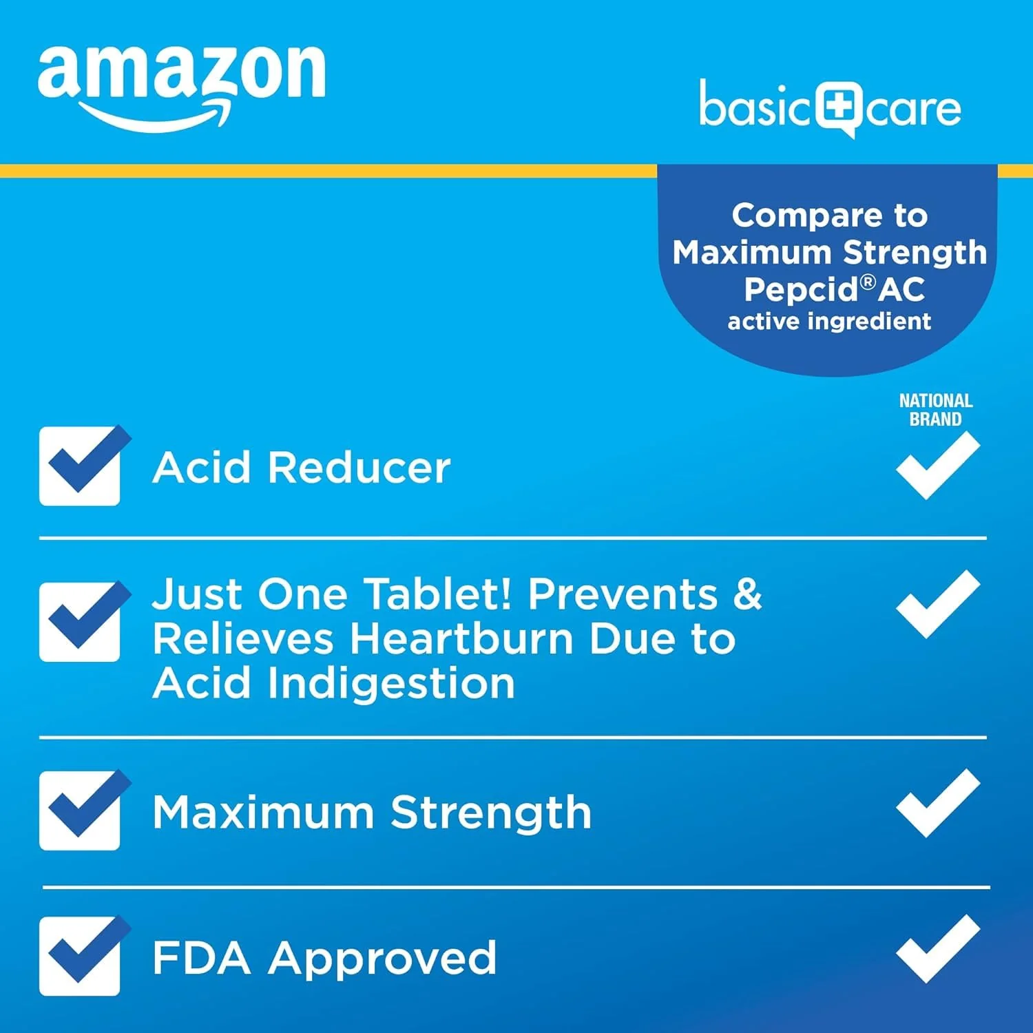 Amazon Basic Care Maximum Strength Famotidine Tablets 20 mg, Acid Reducer for Heartburn Relief, Prevents & Relieves Acid Indigestion, Heartburn Medicine, 50 Count - Image 2