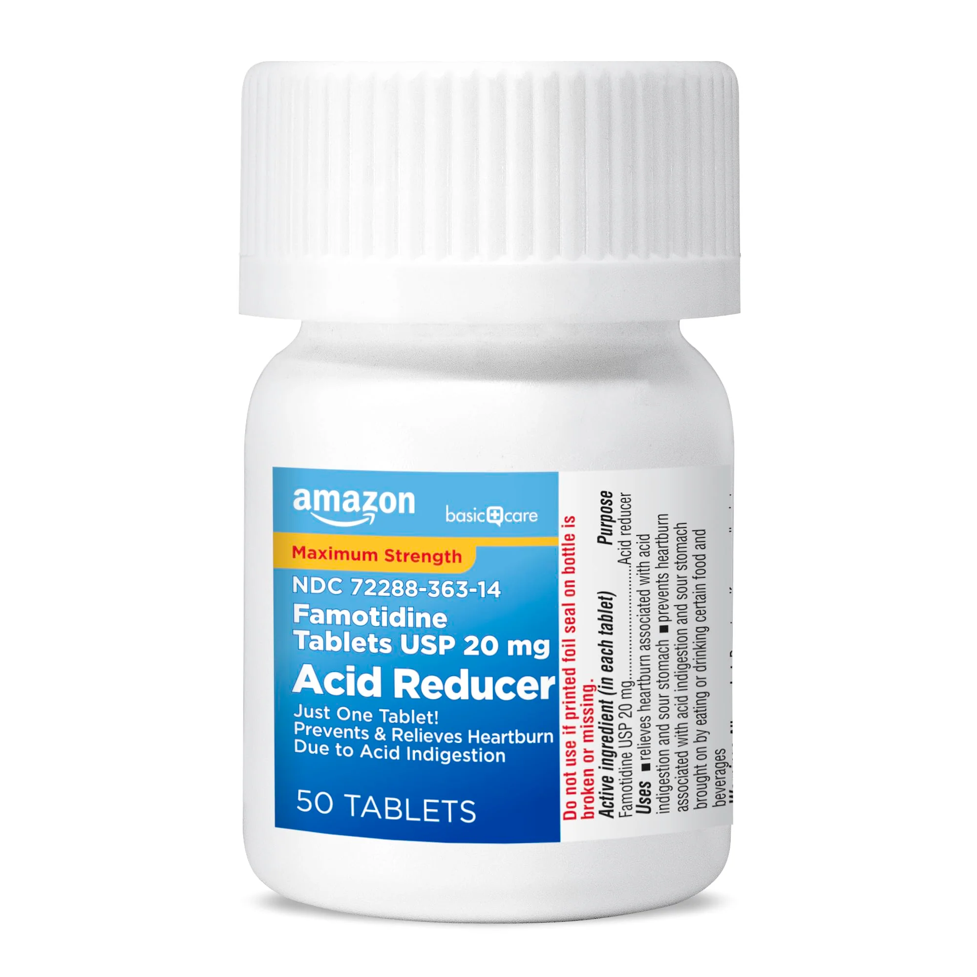 Amazon Basic Care Maximum Strength Famotidine Tablets 20 mg, Acid Reducer for Heartburn Relief, Prevents & Relieves Acid Indigestion, Heartburn Medicine, 50 Count - Image 6