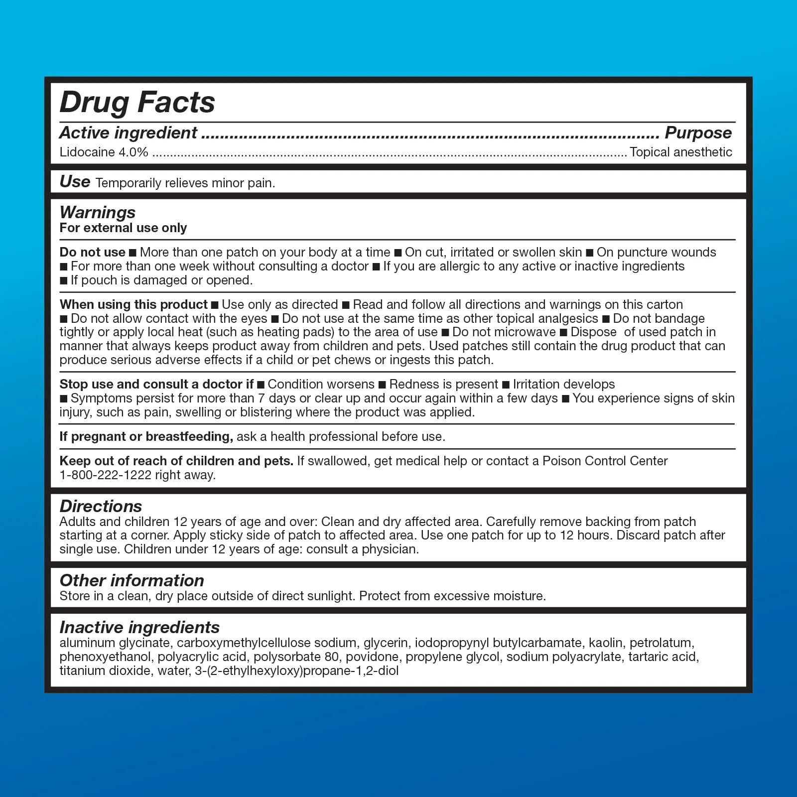 Amazon Basic Care Maximum Strength OTC Pain Relief , 4% Lidocaine Patch, 3.9” x 5.5”, 15-Count Box (Previously HealthWise) - Image 2