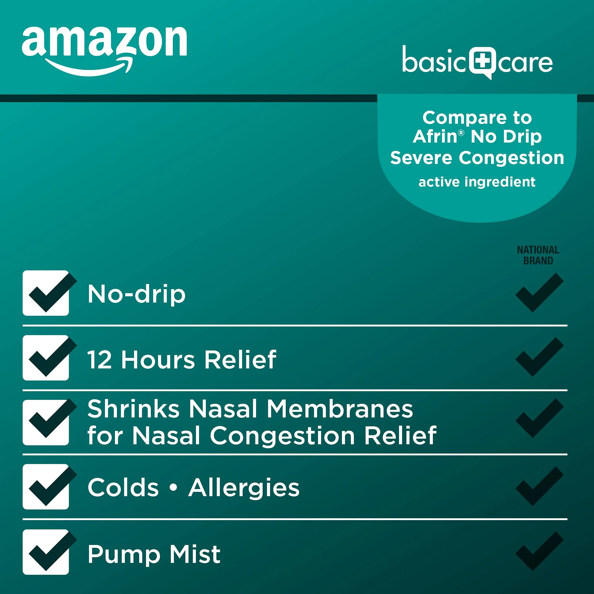 Amazon Basic Care No Drip Severe 12 Hour Nasal Decongestant Pump Mist, Maximum Strength Plus Menthol, Allergy Relief, 1 fl oz (Pack of 1) - Image 3
