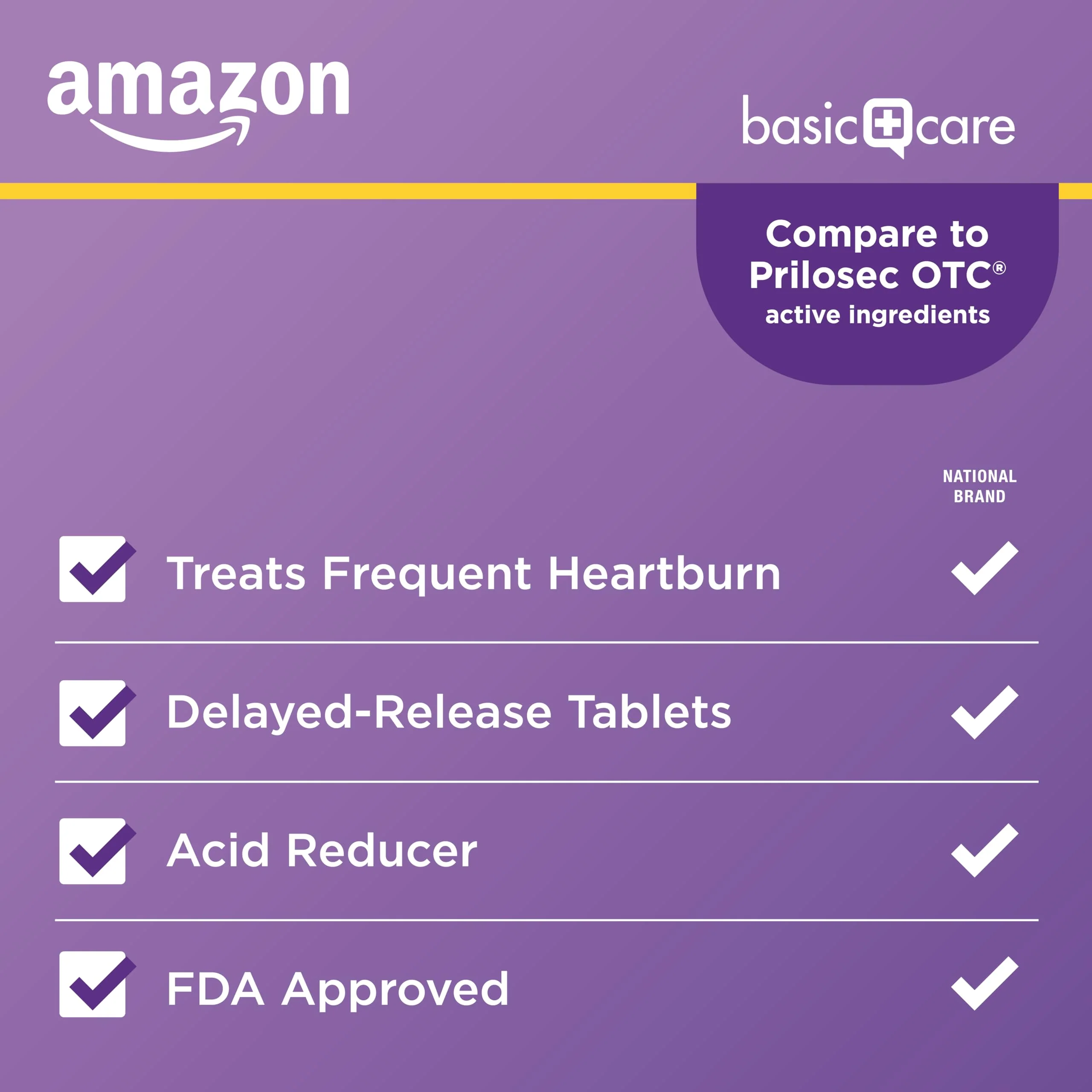 Amazon Basic Care Omeprazole Delayed Release Tablets 20 mg, Acid Reducer, Heartburn Medicine, 14-Day Course of Treatment, 28 Count (Packaging may vary) - Image 2