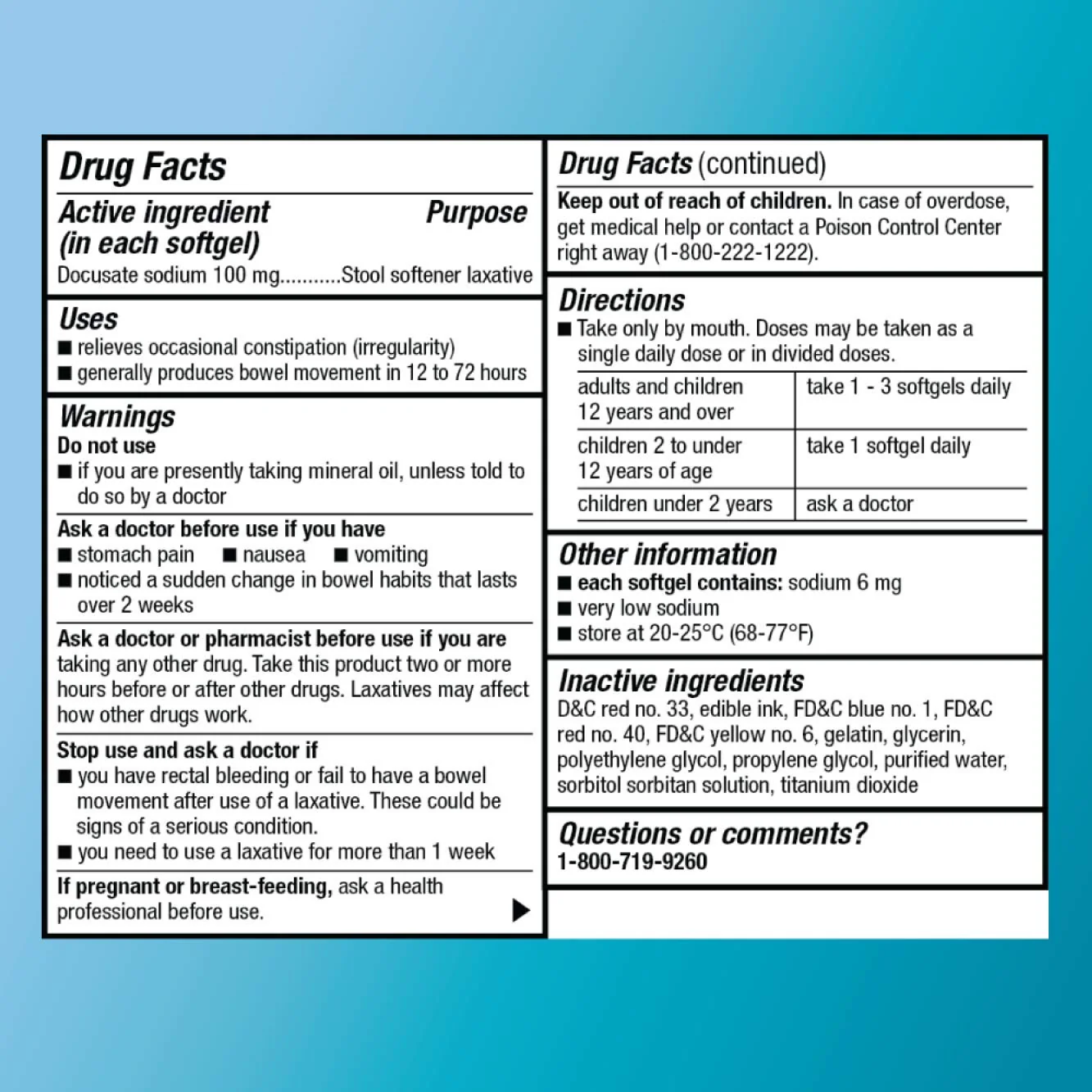 Amazon Basic Care Stool Softener Laxative, Docusate Sodium 100 mg, Softgels, For Constipation Relief, 100 Count - Image 6
