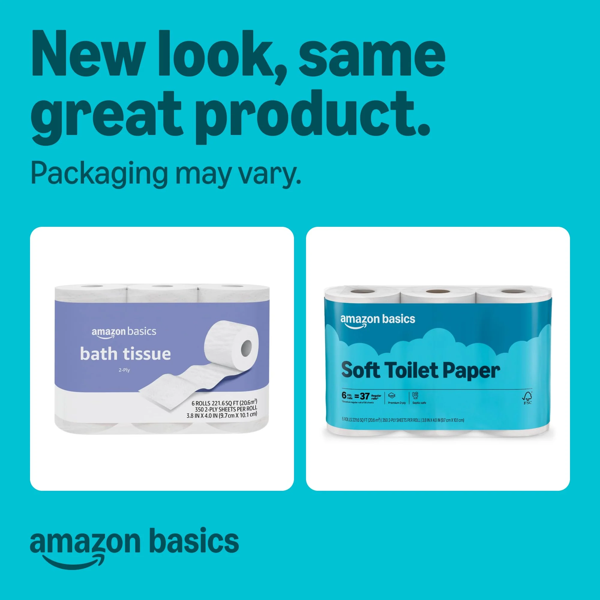 Amazon Basics 2-Ply Soft Toilet Paper, 30 Rolls (5 Packs of 6), 350 Sheets per Roll, Septic Safe, Equivalent to 185 Regular Rolls - Image 6