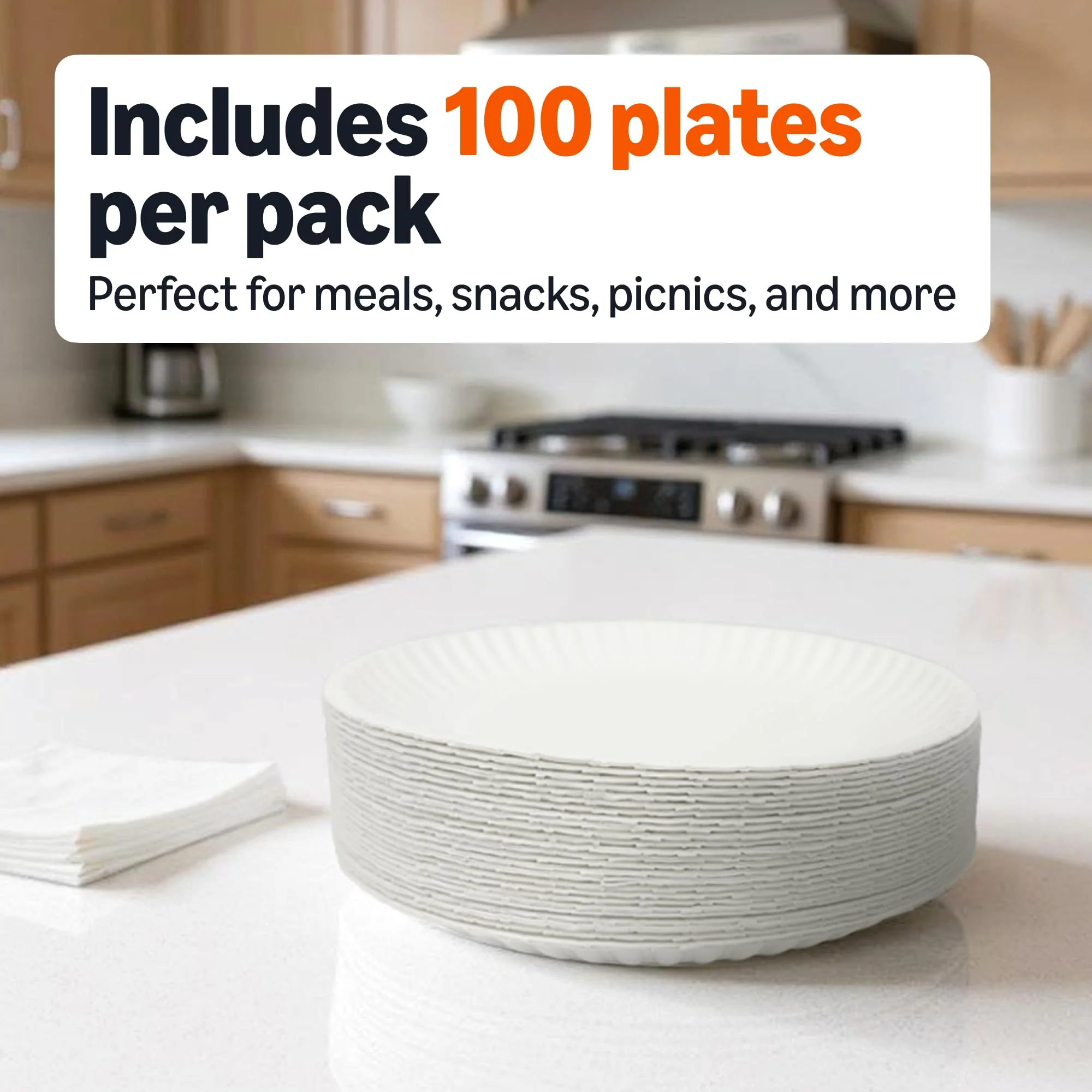 Amazon Basics 9" Uncoated White Paper Plates, Microwave Safe, 100 Count - Image 3