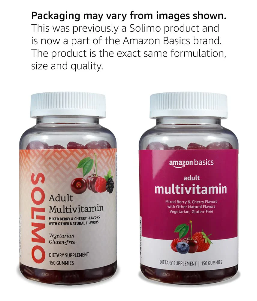 Amazon Basics Adult Multivitamin Gummies, Mixed Berry & Cherry Flavors, 150 Count, 75-Day Supply, Pack of 1 (Previously Solimo) - Image 4