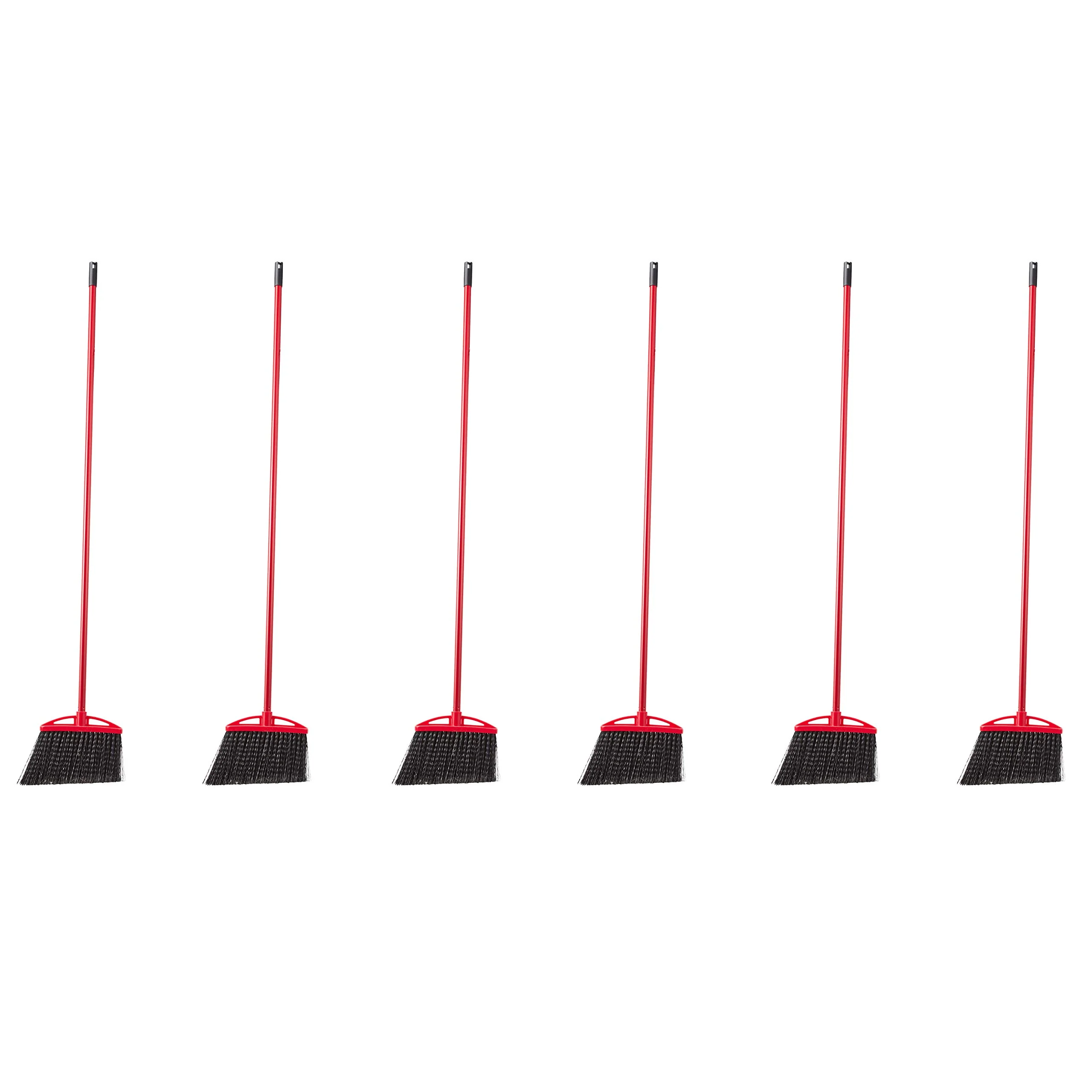 Amazon Basics Angle Broom With Metal Handle for Floor Cleaning and Sweeping, 11 inches Wide, 6-Pack, Black & Red