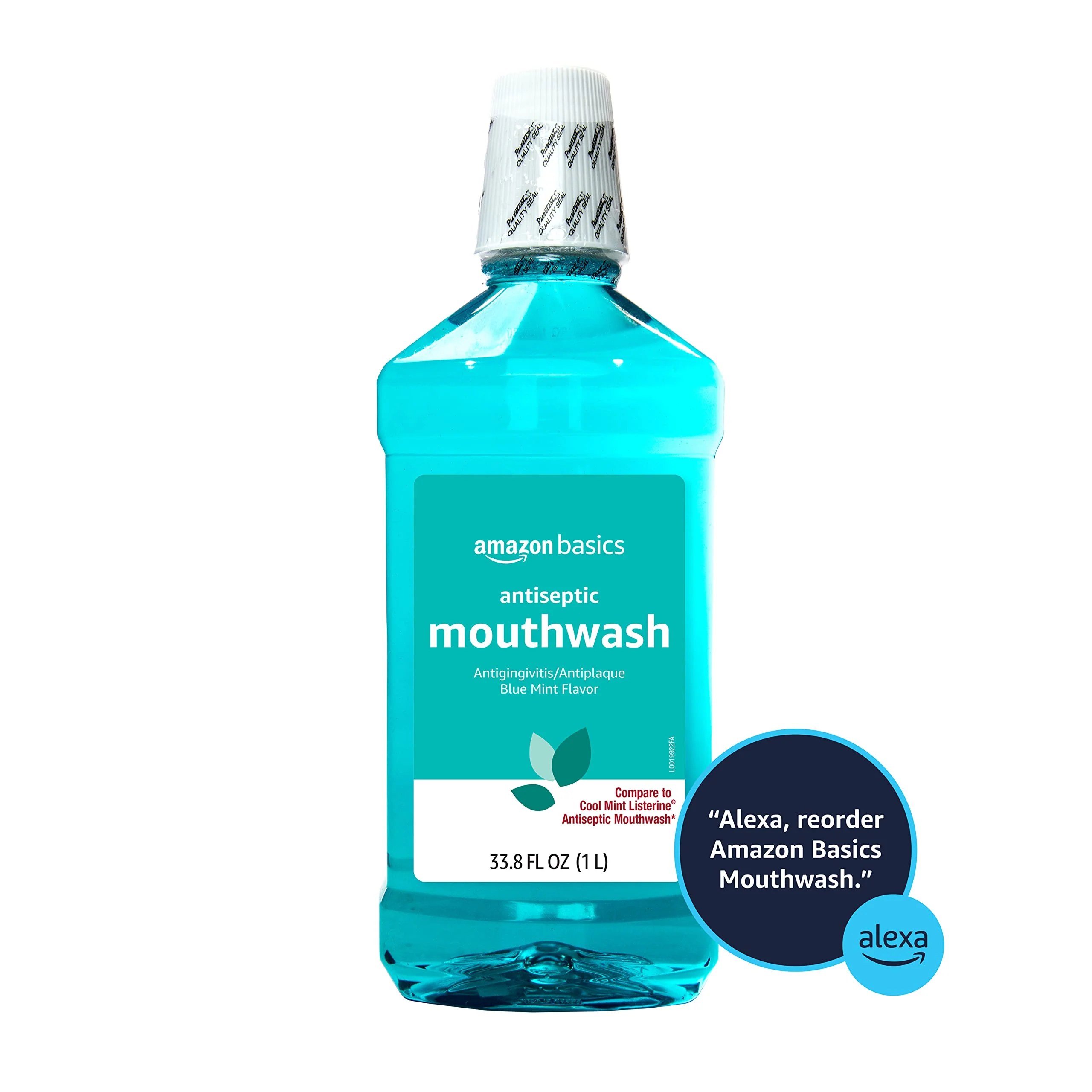 Amazon Basics Antiseptic Mouthwash, Blue Mint, Fights Bad Breath, Plaque and Gingivitis, 1 Liter, 33.8 Fl Oz, 1-Pack (Previously Solimo) - Image 2