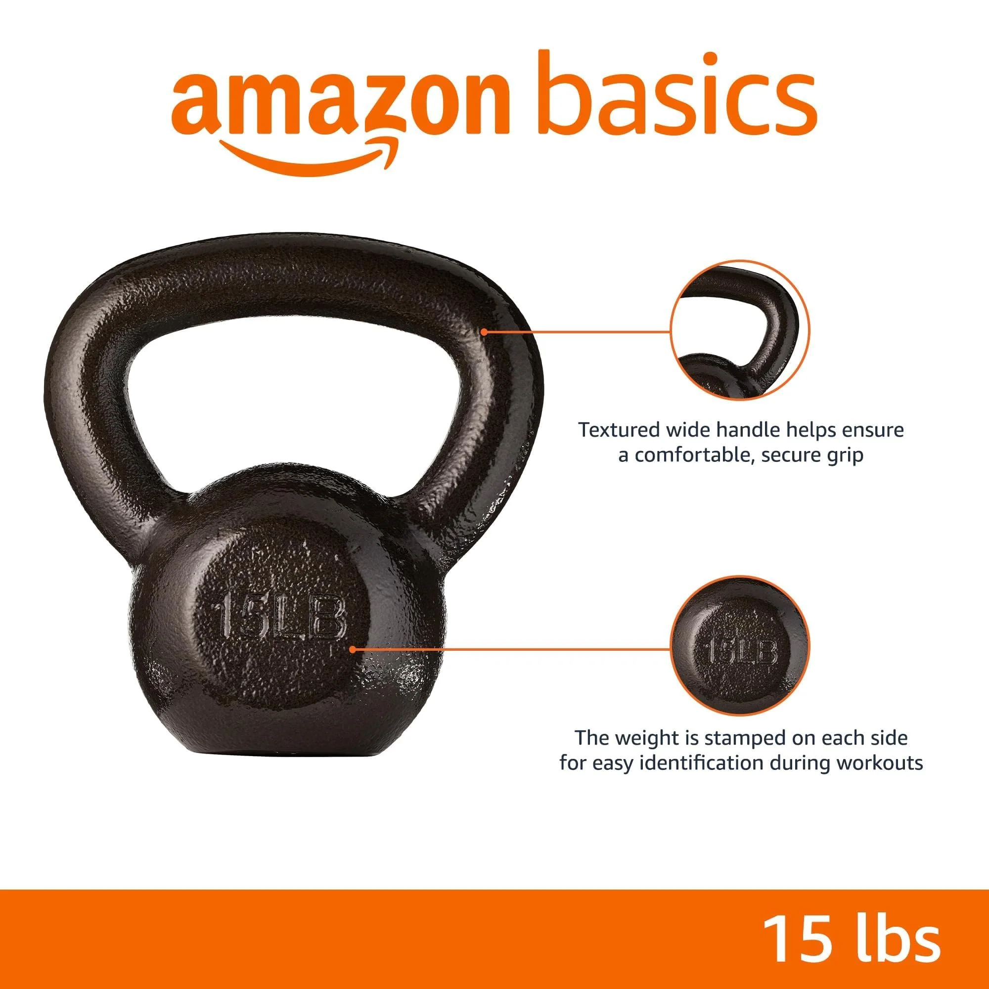 Amazon Basics Cast Iron Kettlebell, 15 Pounds, Black - Image 7