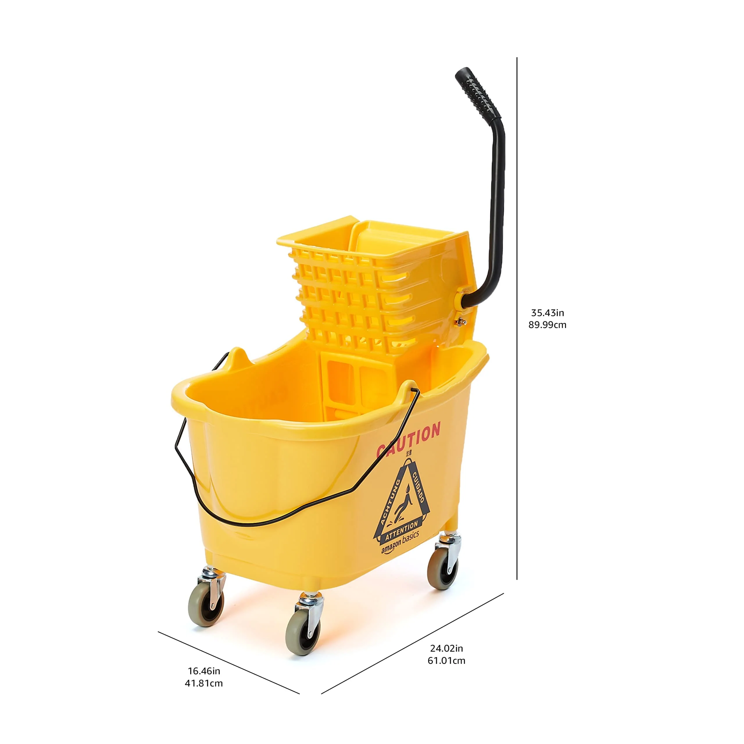 Amazon Basics Commercial Side Press Wringer Floor Cleaning Mop Bucket on Wheels, 35-Quart, Yellow - Image 5