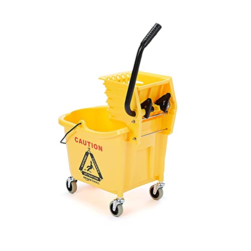 Amazon Basics Commercial Side Press Wringer Floor Cleaning Mop Bucket on Wheels, 35-Quart, Yellow - Image 9