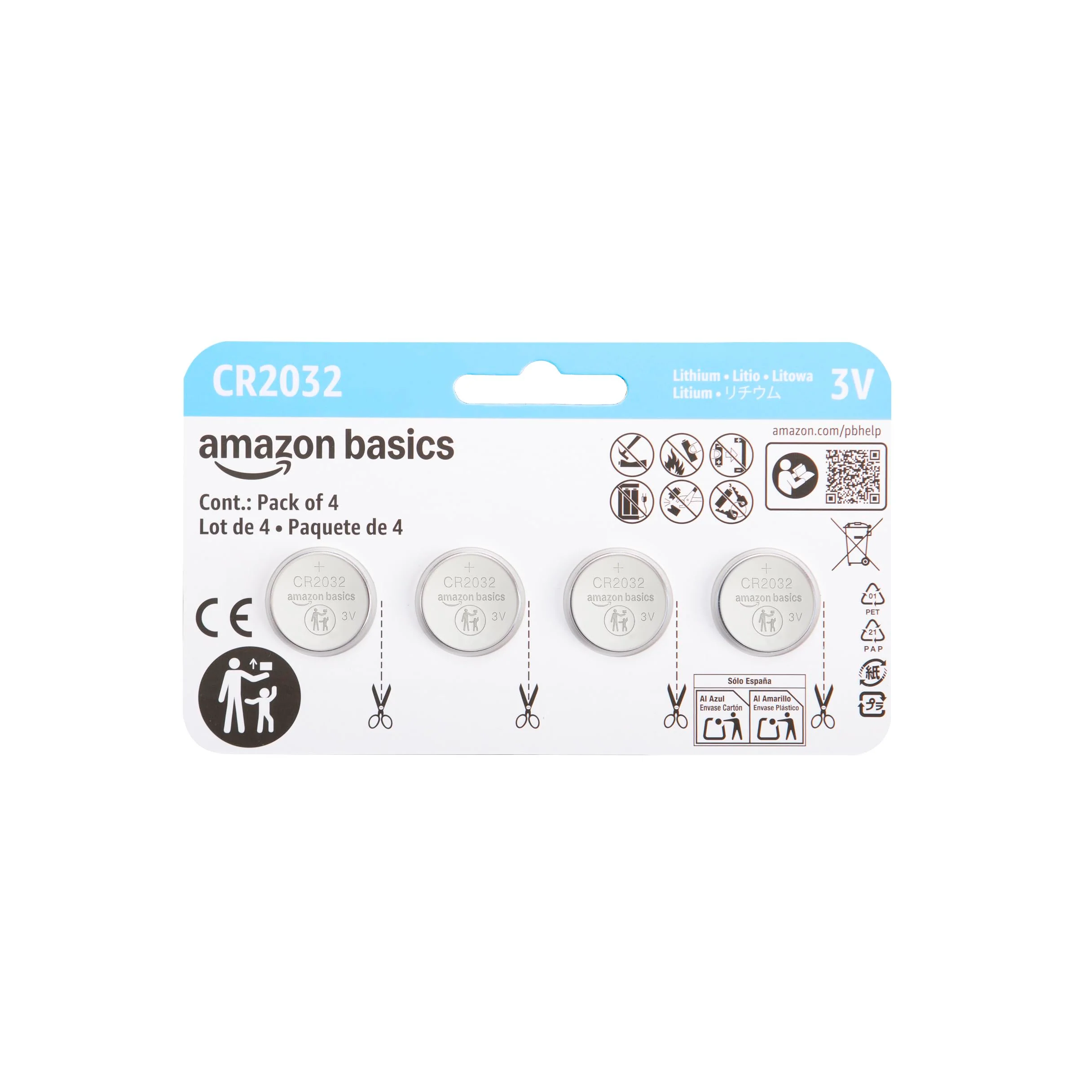 Amazon Basics CR2032 Lithium Batteries, 6-Pack, Child-Proof Package, Non-Coated - AirTag Compatible