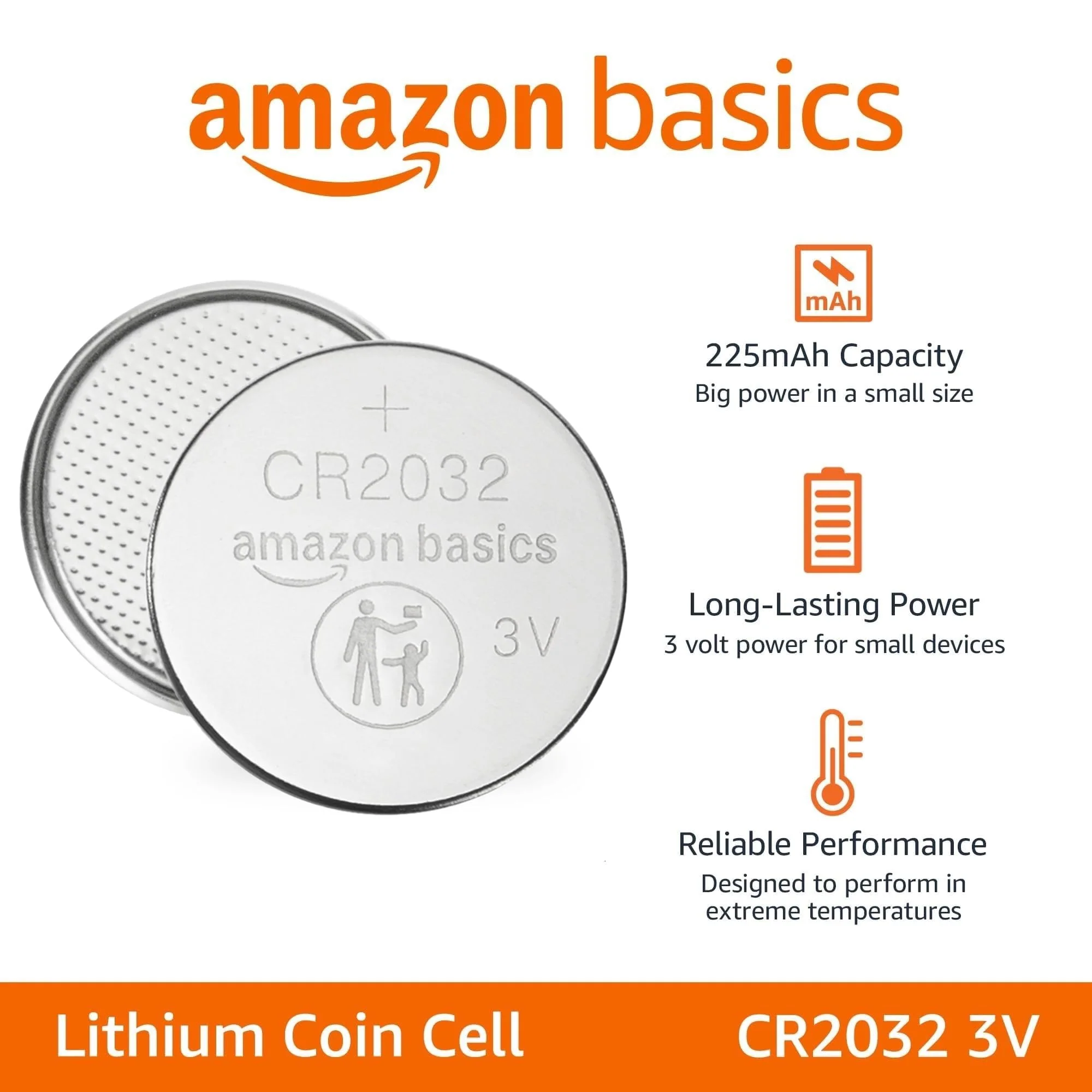 Amazon Basics CR2032 Lithium Batteries, 6-Pack, Child-Proof Package, Non-Coated - AirTag Compatible - Image 2