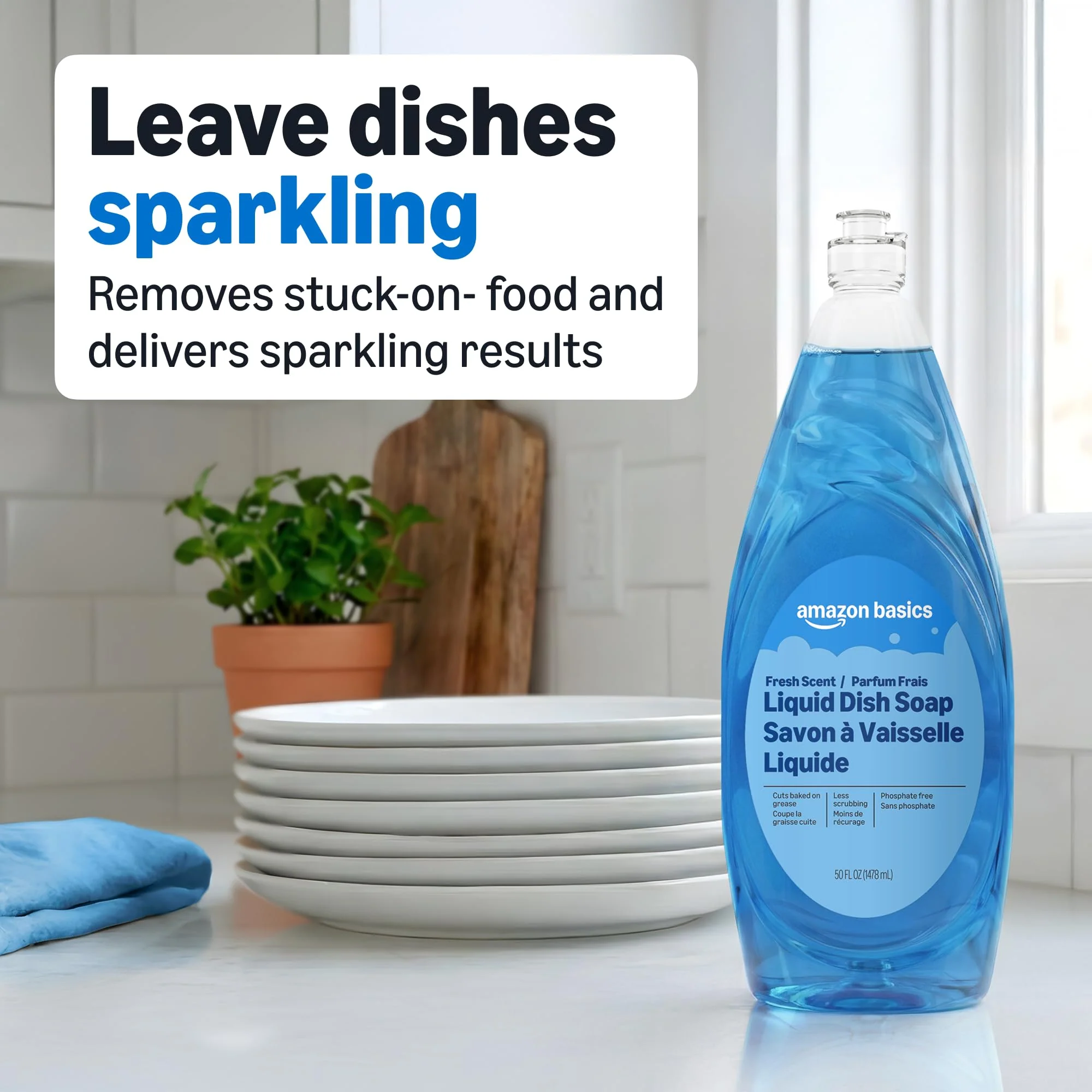 Amazon Basics Dish Soap, Fresh Scent, 50 fl oz, Pack of 1, Packaging May Vary - Image 4