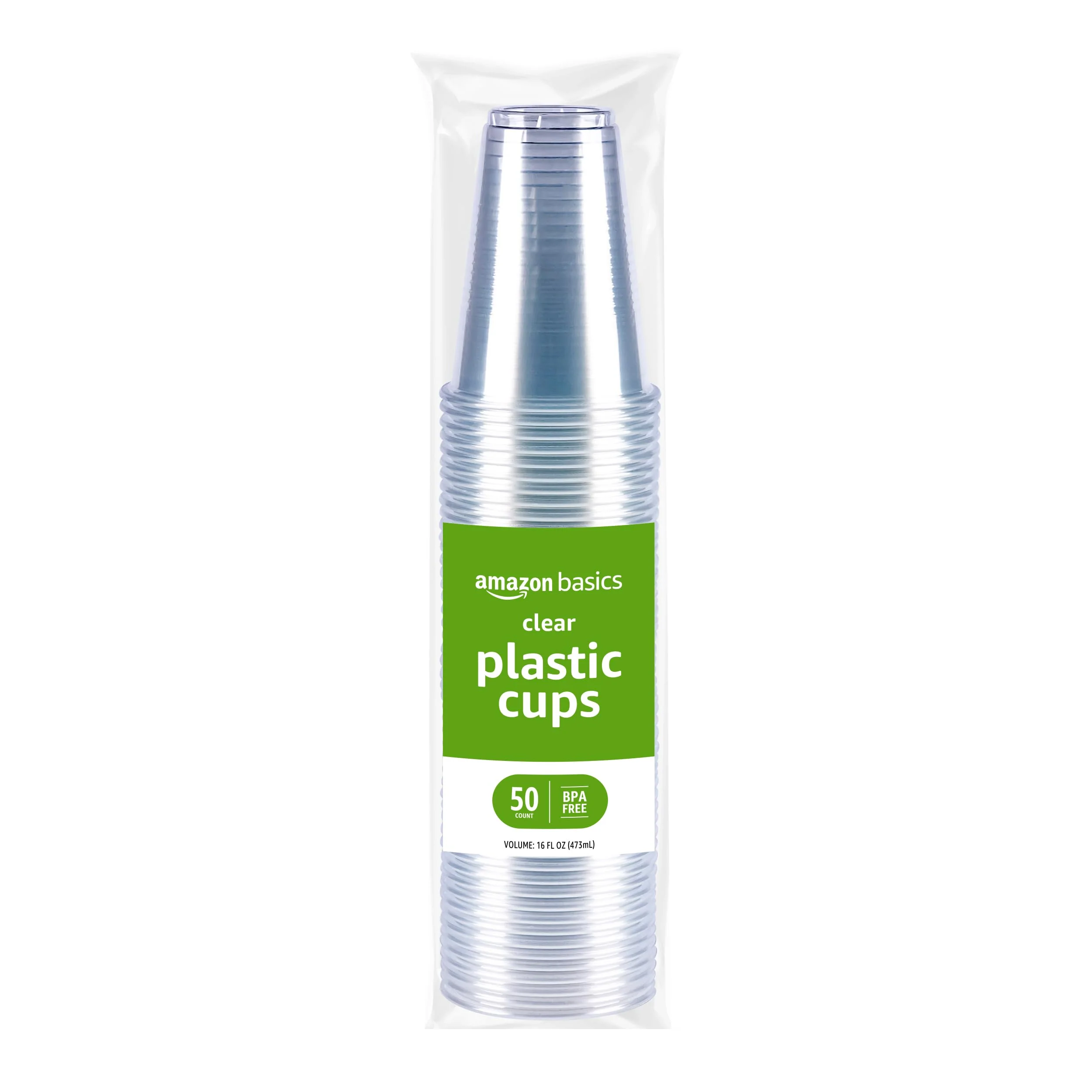 Amazon Basics Disposable Clear Plastic Cups for Cold Drinks, BPA-Free, Easy to Hold, 16oz, 50 Count