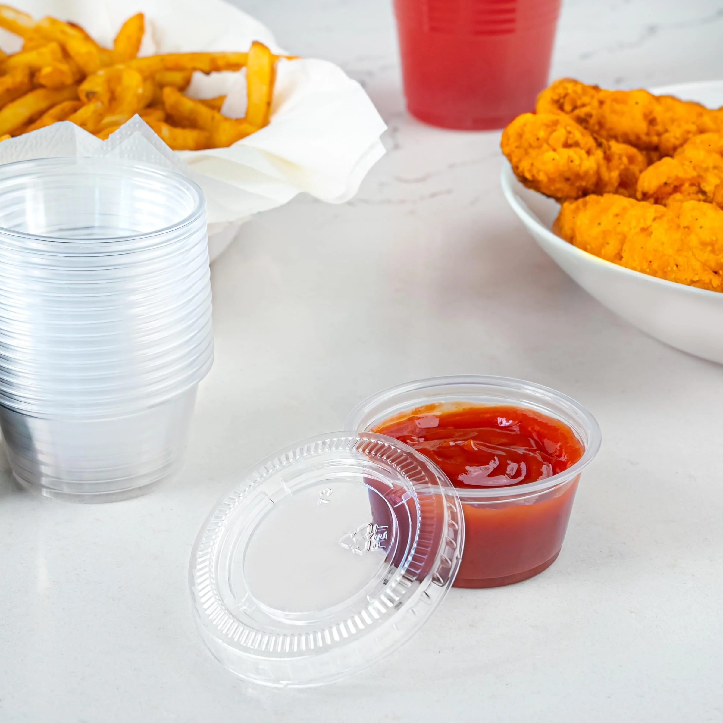 Amazon Basics Disposable Plastic To-Go Cups and Lids, Mini, 2oz, 50 Count, BPA Free, for Condiment, Salad Dressing, Sauces, Jello Shots - Image 6