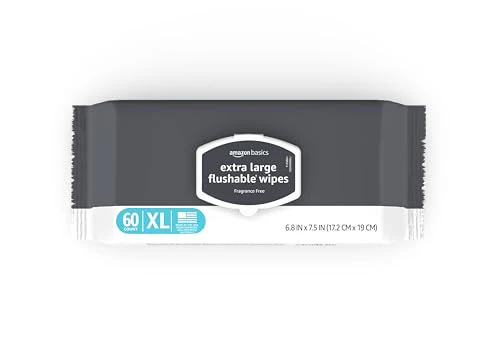 Amazon Basics Extra Large Flushable Wipes, Fragrance Free, pH Balanced, with Vitamin E & Aloe, Hypoallergenic, 360 Wipes, 6 Packs of 60, Resealable Closure - Image 7
