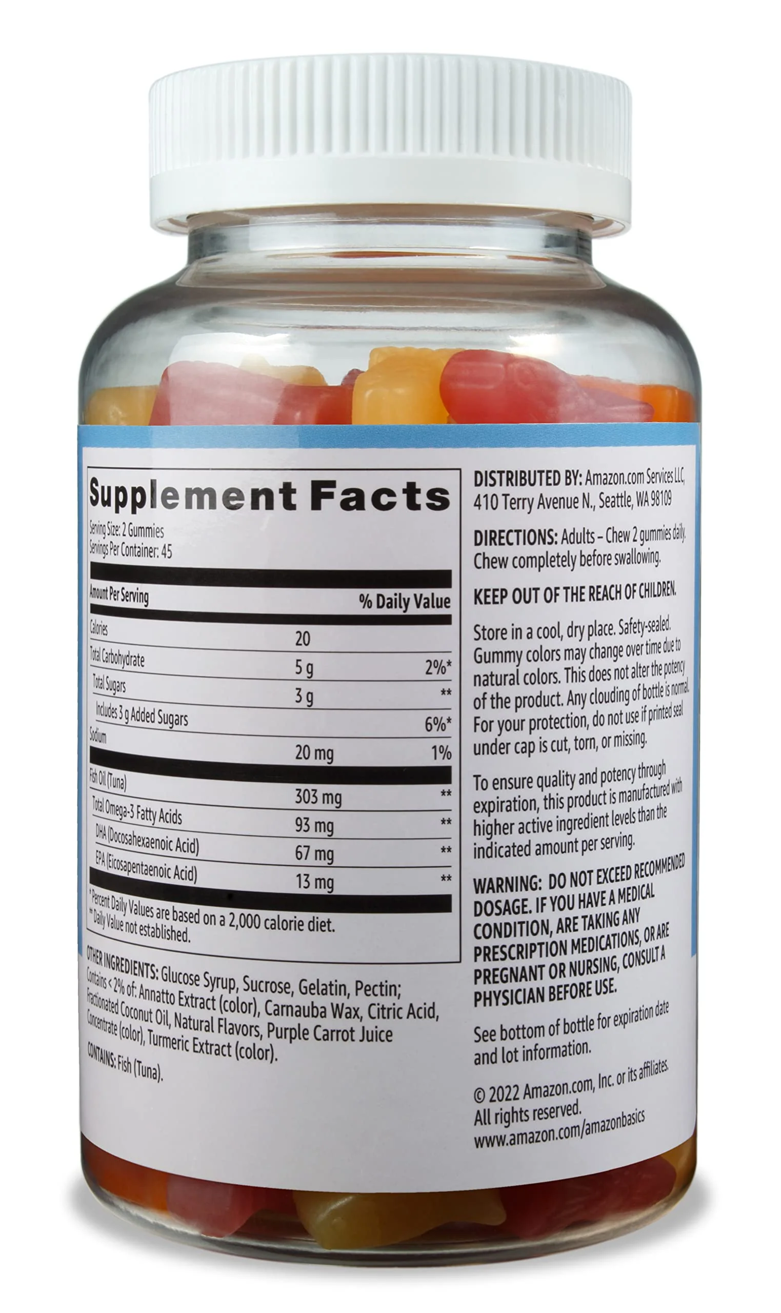 Amazon Basics Fish Oil 303 mg, Lemon, Orange & Strawberry-Banana Flavors, 90 Gummies (2 per Serving), EPA and DHA Omega-3 Fatty acids (Previously Solimo) (Pack of 2) - Image 2