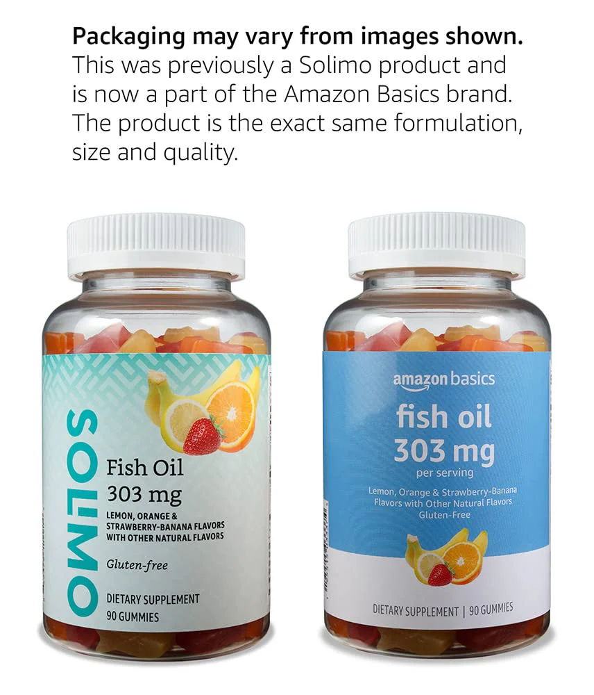 Amazon Basics Fish Oil 303 mg, Lemon, Orange & Strawberry-Banana Flavors, 90 Gummies (2 per Serving), EPA and DHA Omega-3 Fatty acids (Previously Solimo) (Pack of 2) - Image 4