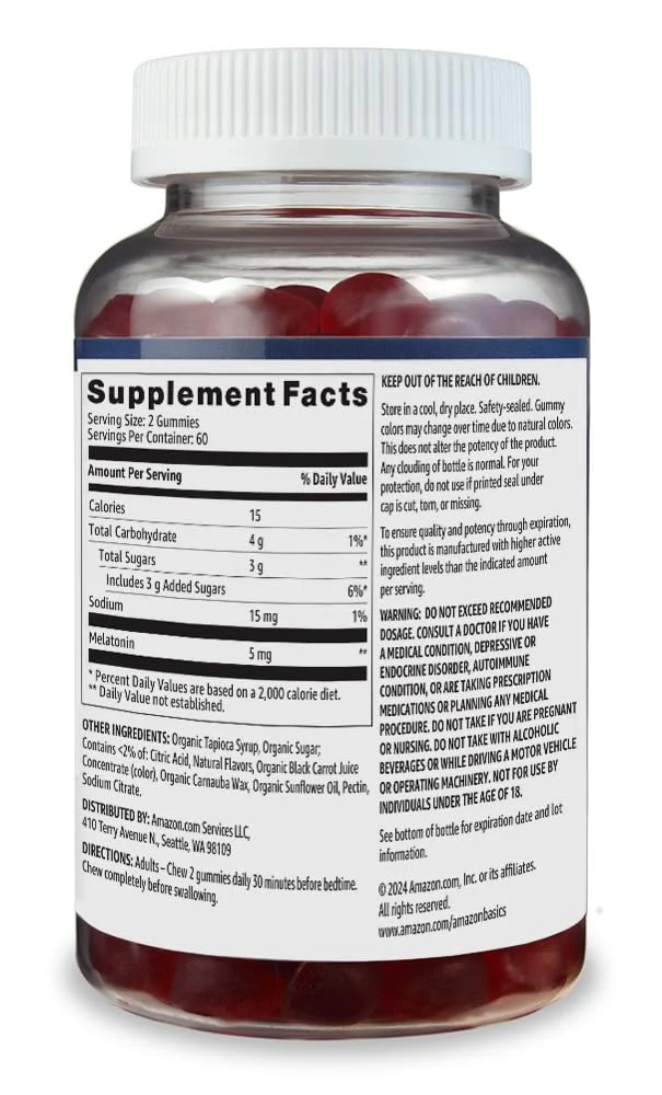 Amazon Basics Melatonin, Sleep Support Gummies, Strawberry Flavor, 5mg, 120 Count (Previously Solimo) - Image 2