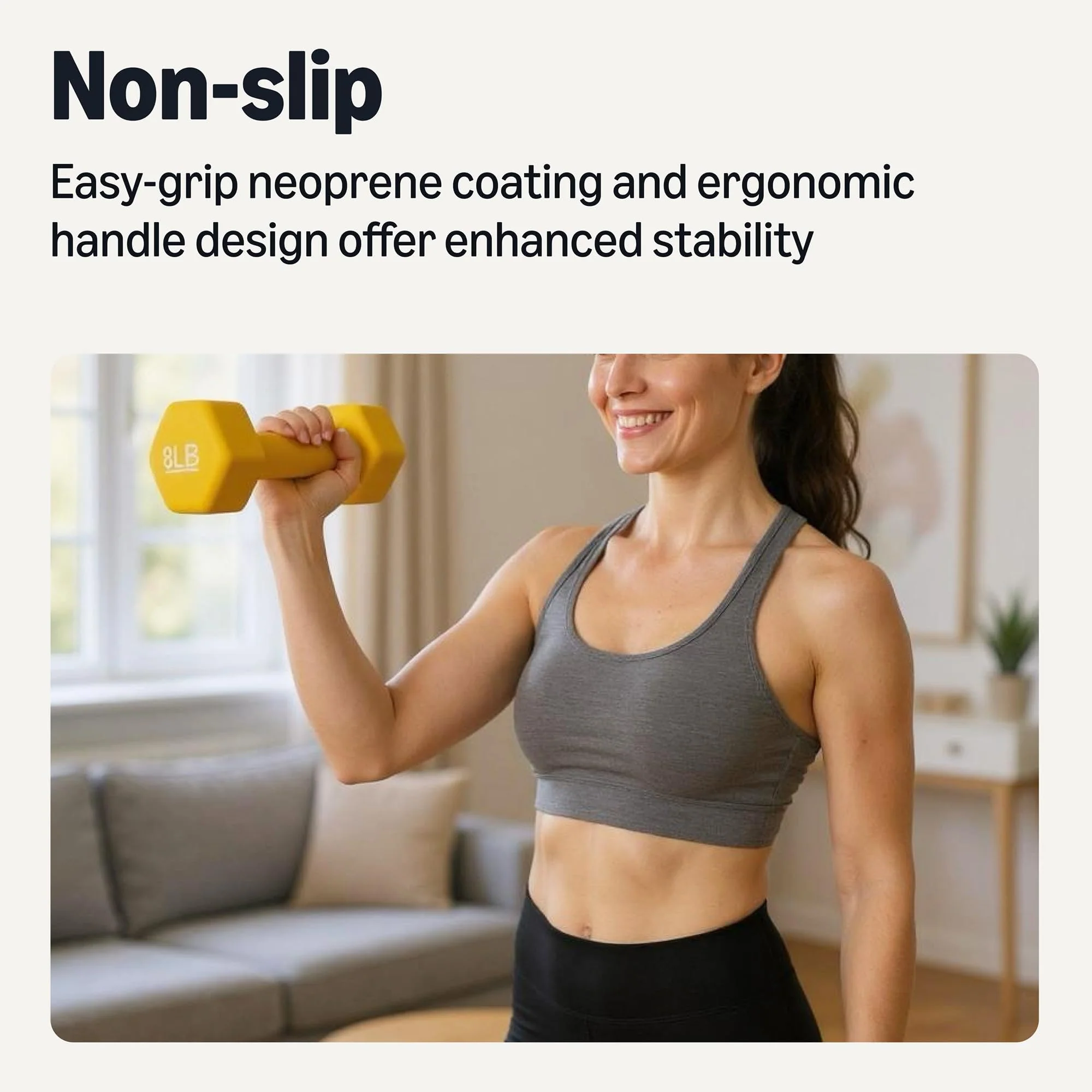 Amazon Basics Neoprene Dumbbell Hand Weights, 8 Pounds, Pair, Yellow - Image 5