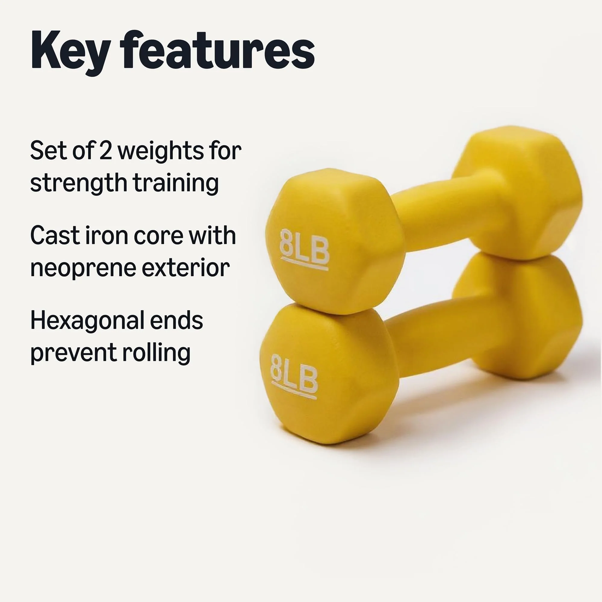 Amazon Basics Neoprene Dumbbell Hand Weights, 8 Pounds, Pair, Yellow - Image 6