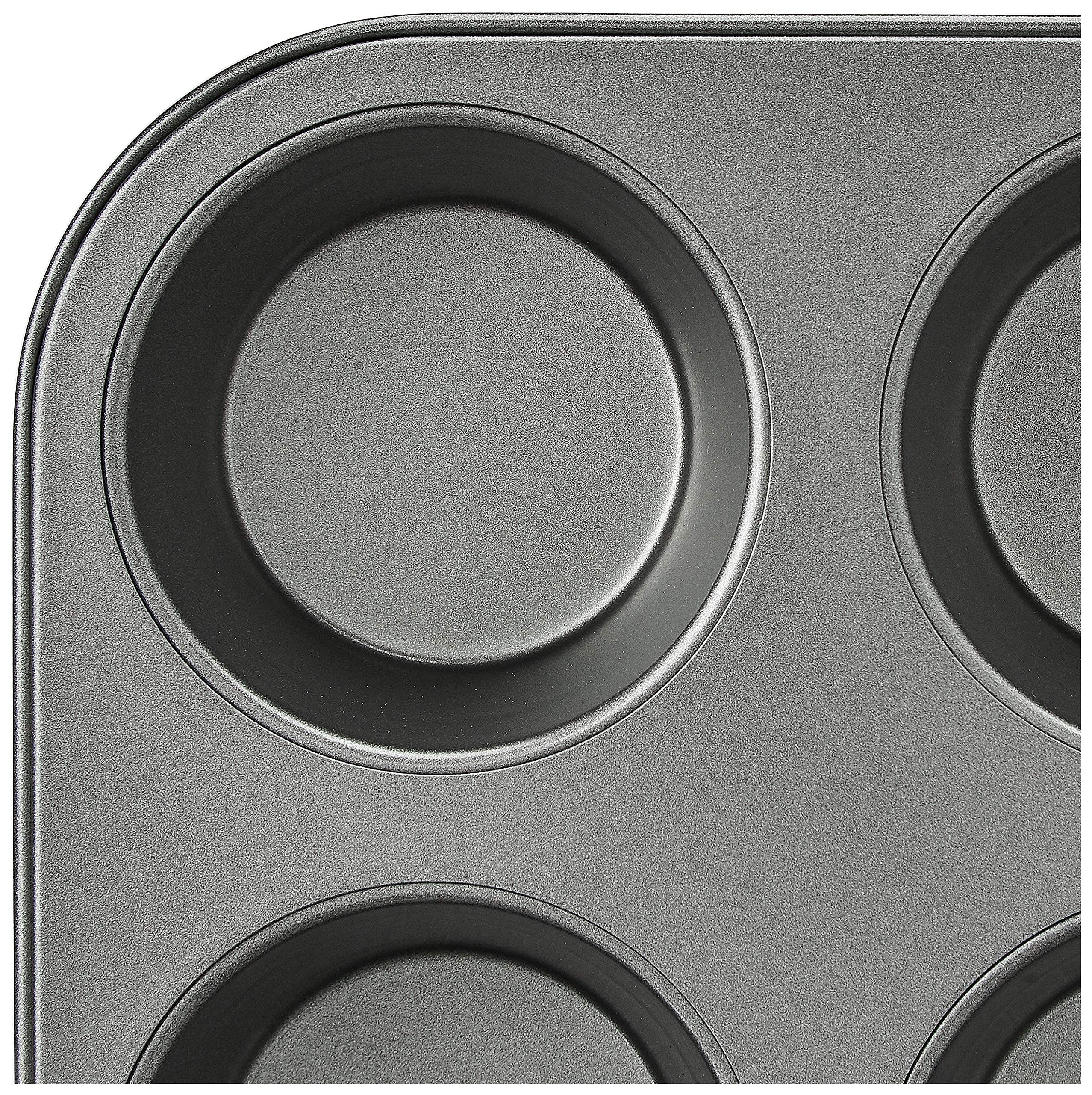 Amazon Basics Nonstick Round Muffin Baking Pan, 12 Cups, Set of 2, Gray, 13.9x10.55x1.22" - Image 3