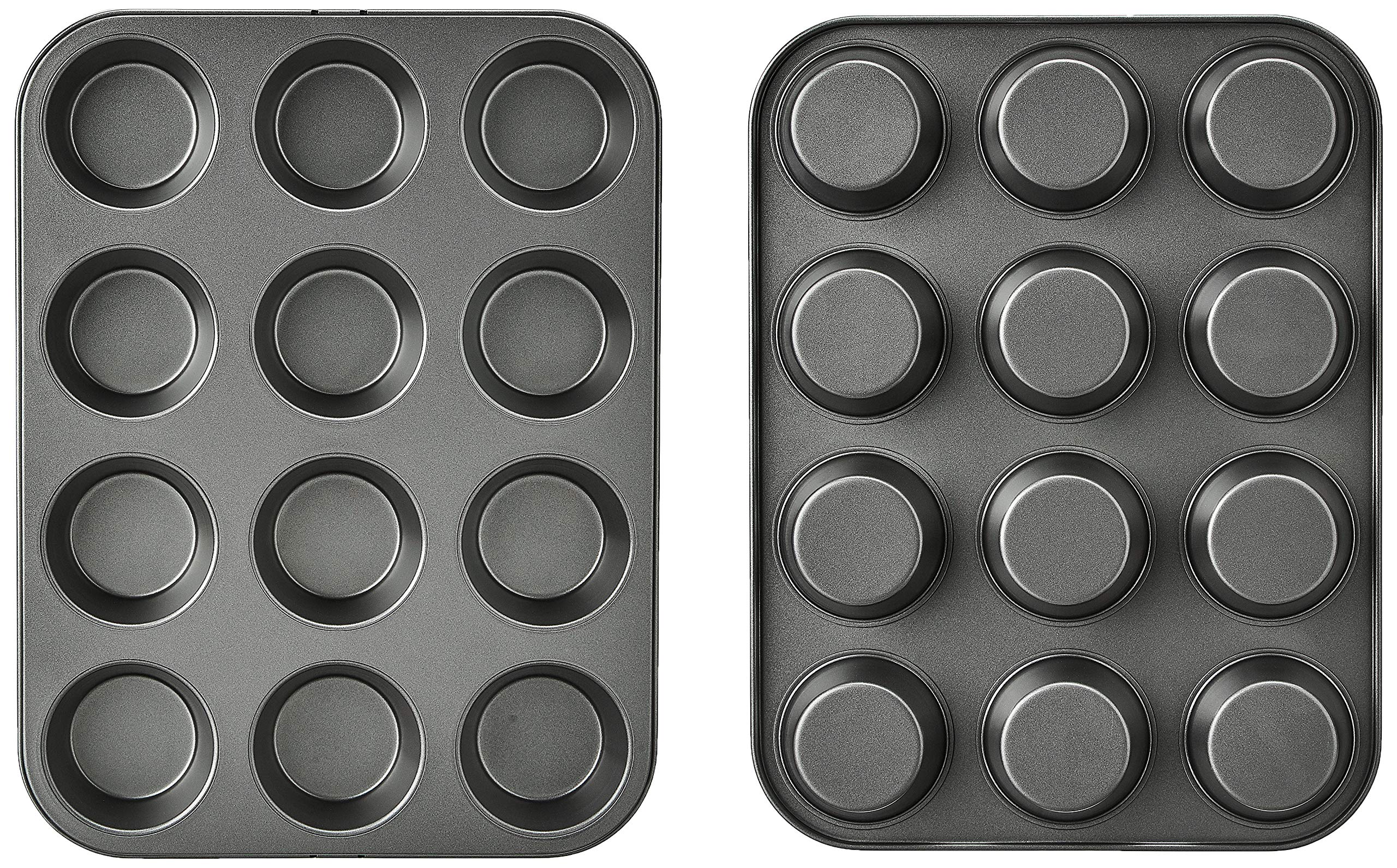 Amazon Basics Nonstick Round Muffin Baking Pan, 12 Cups, Set of 2, Gray, 13.9x10.55x1.22" - Image 4