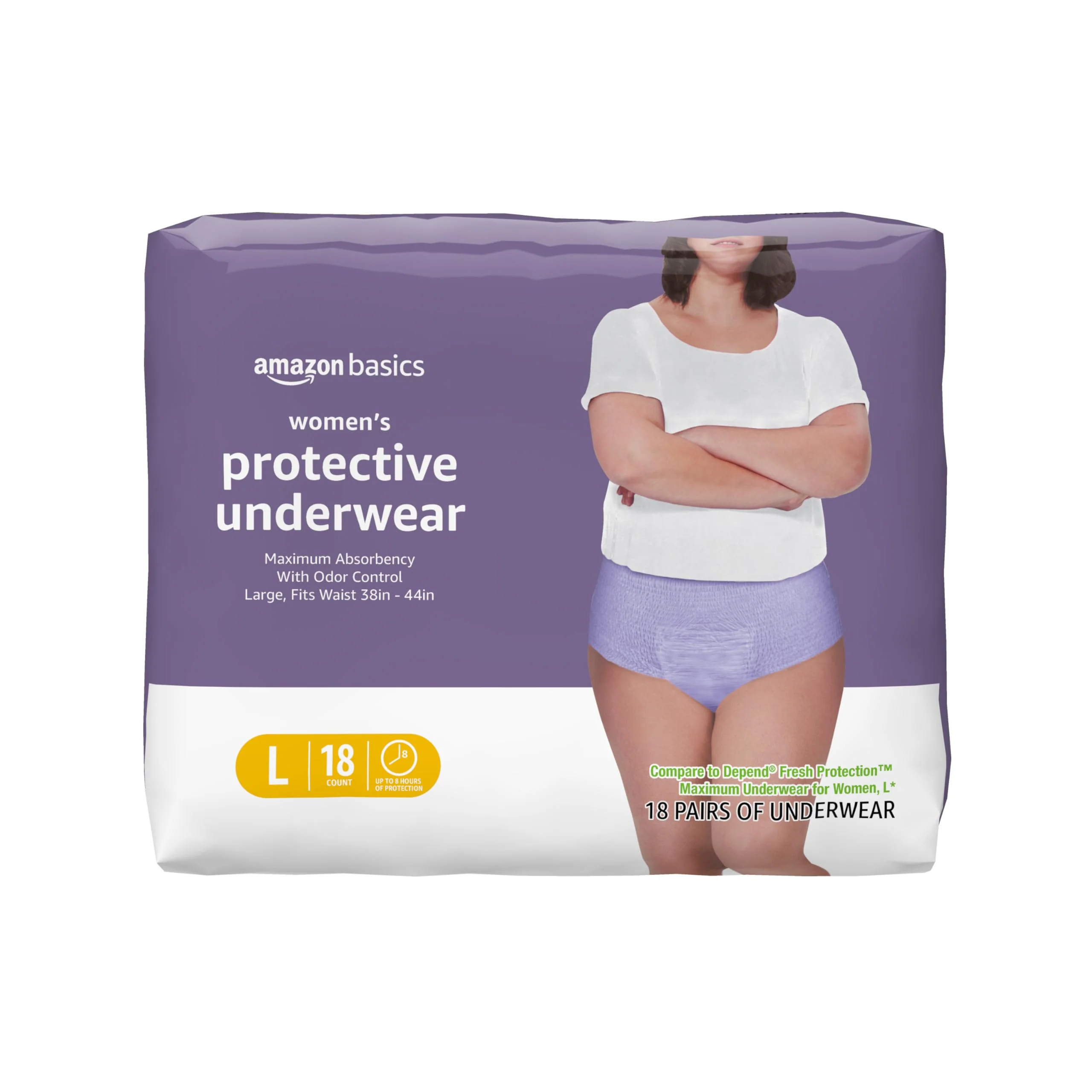 Amazon Basics Postpartum Incontinence Underwear for Women, Maximum Absorbency with Bladder Leak Protection, Fresh Protection, Disposable, Large, Lavender, 18 Count - Image 2