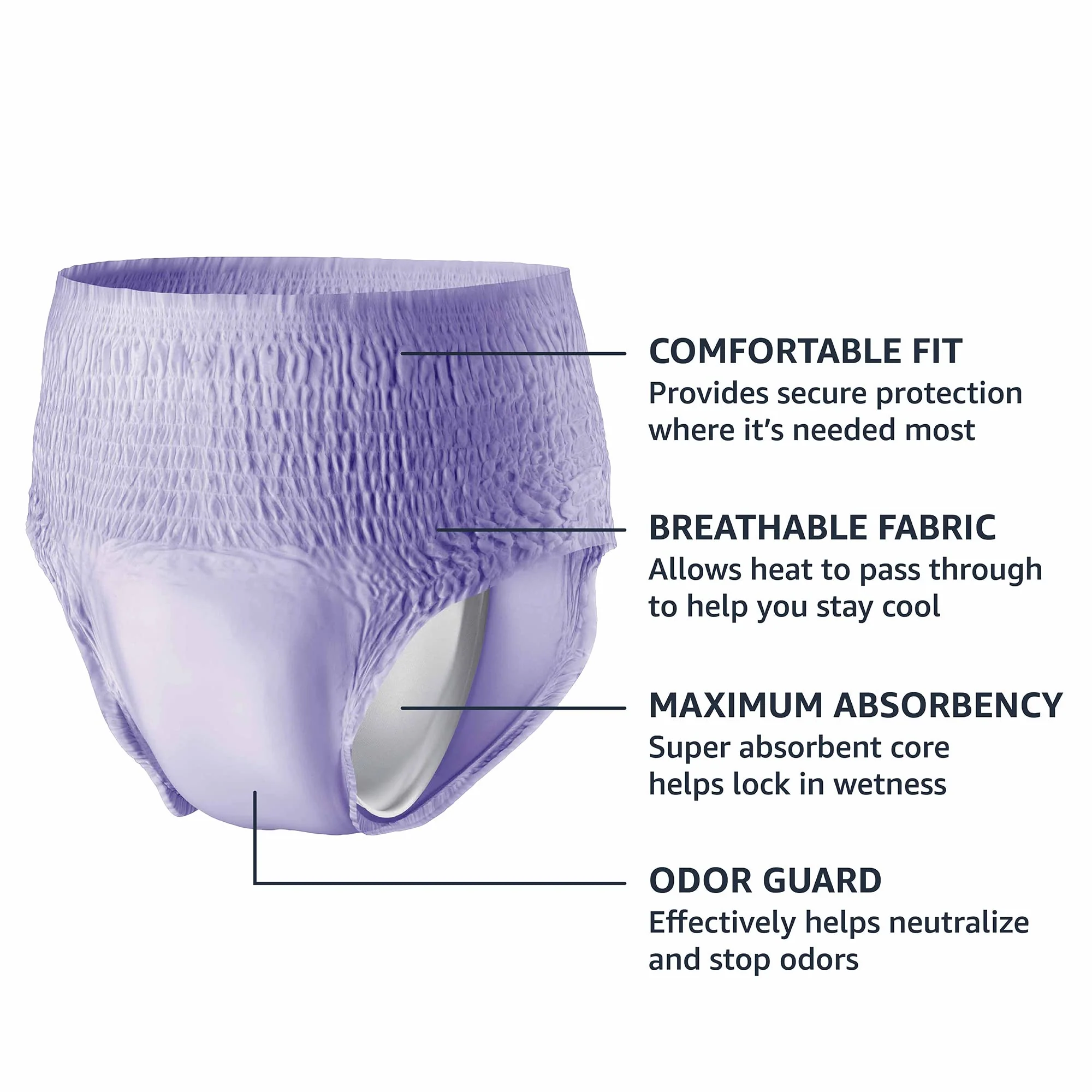 Amazon Basics Postpartum Incontinence Underwear for Women, Maximum Absorbency with Bladder Leak Protection, Fresh Protection, Disposable, Large, Lavender, 18 Count - Image 4