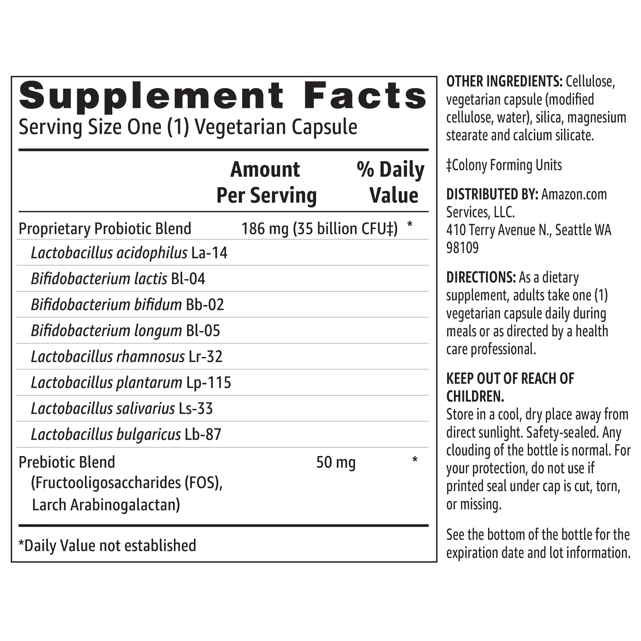 Amazon Basics Probiotic 35 Billion CFU, 8 Probiotic Strains with Prebiotic Blend, Supports Healthy Digestion, 30 Vegetarian Capsules, 1 Month Supply (Previously Solimo) (Pack of 2) - Image 3