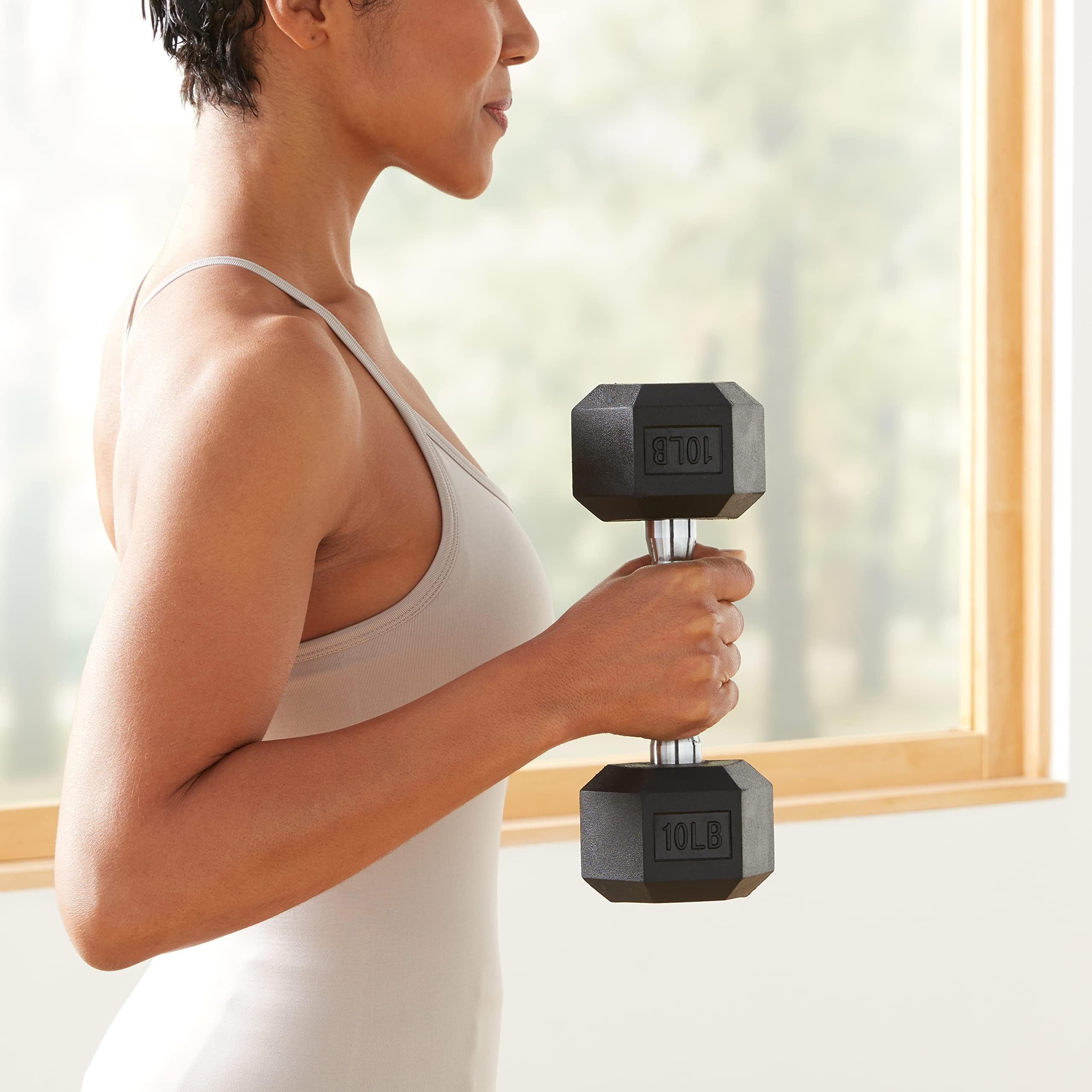 Amazon Basics Rubber Hex Dumbbell Hand Weight, 10 Pounds, Single, Black - Image 5