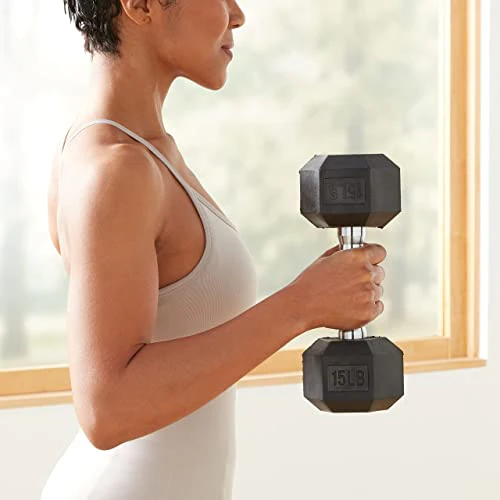 Amazon Basics Rubber Hex Dumbbell Hand Weight, 15 Pounds, Single - Image 3