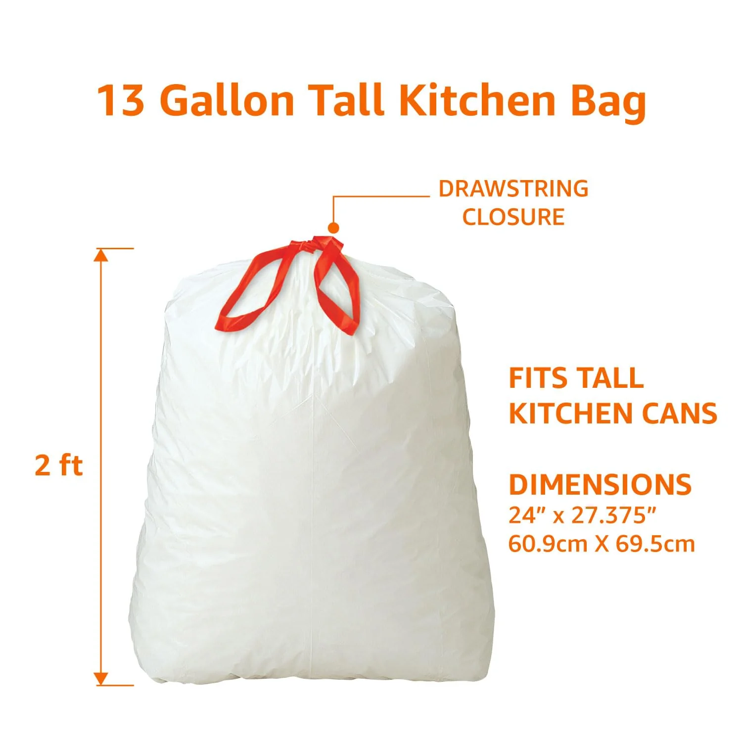 Amazon Basics Scented Trash Bags, Tall Kitchen Drawstring, Clean Fresh Scent, 13 Gallon, 200 Count, Pack of 1 - Image 3