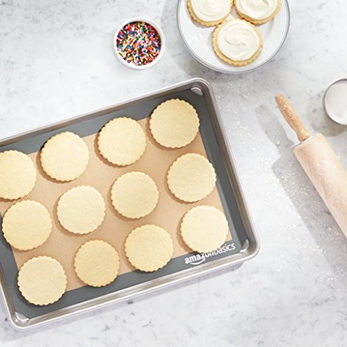 Amazon Basics Silicone Rectangular Baking Mat, Non-Stick Reusable Oven Bakeware, 16.5" x 11.6", New Beige/Gray, Pack of 2 - Image 2