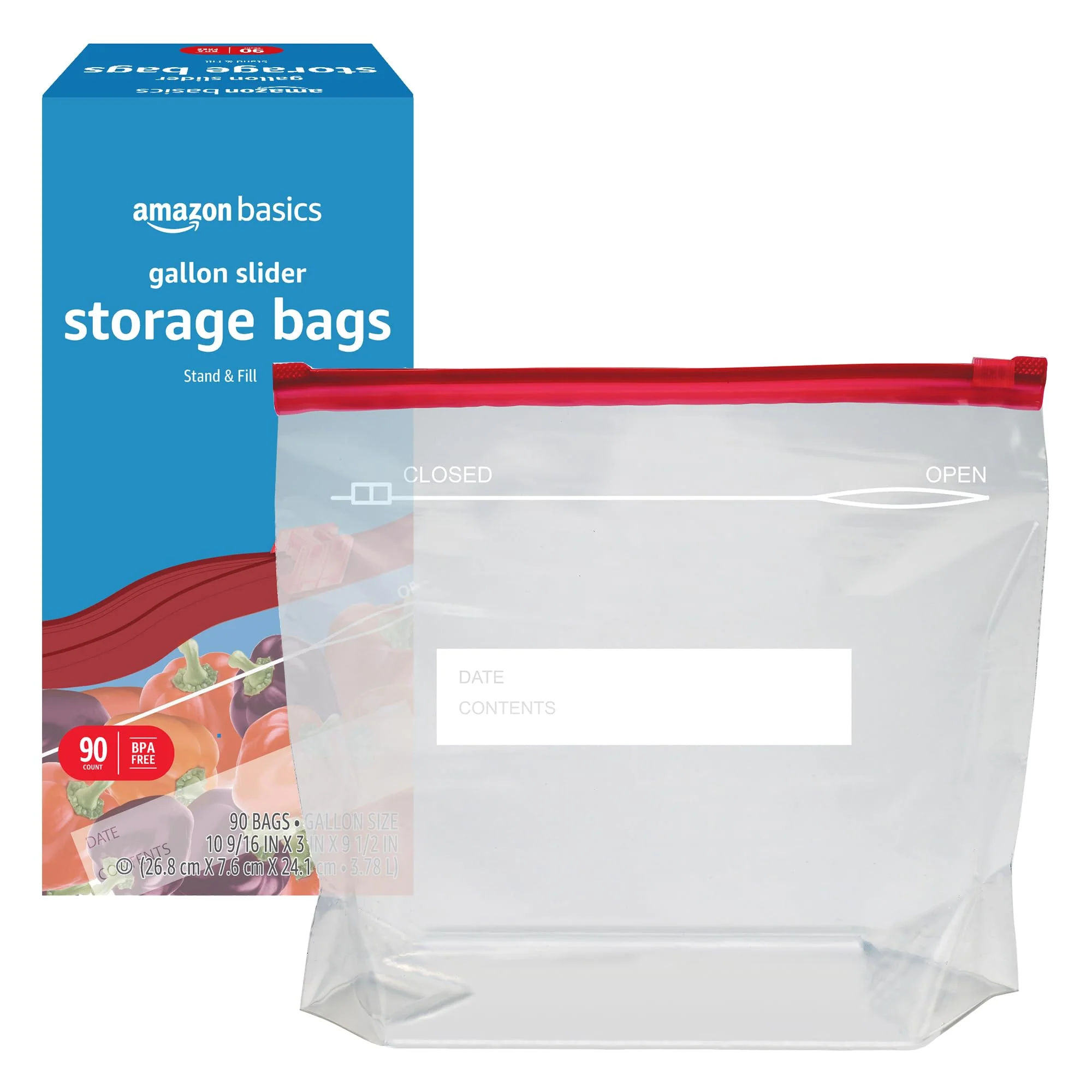 Amazon Basics Slider Gallon Food Storage Bags, BPA Free, Stand-Up Bottom, Easy to Fill, 90 Count - Image 3