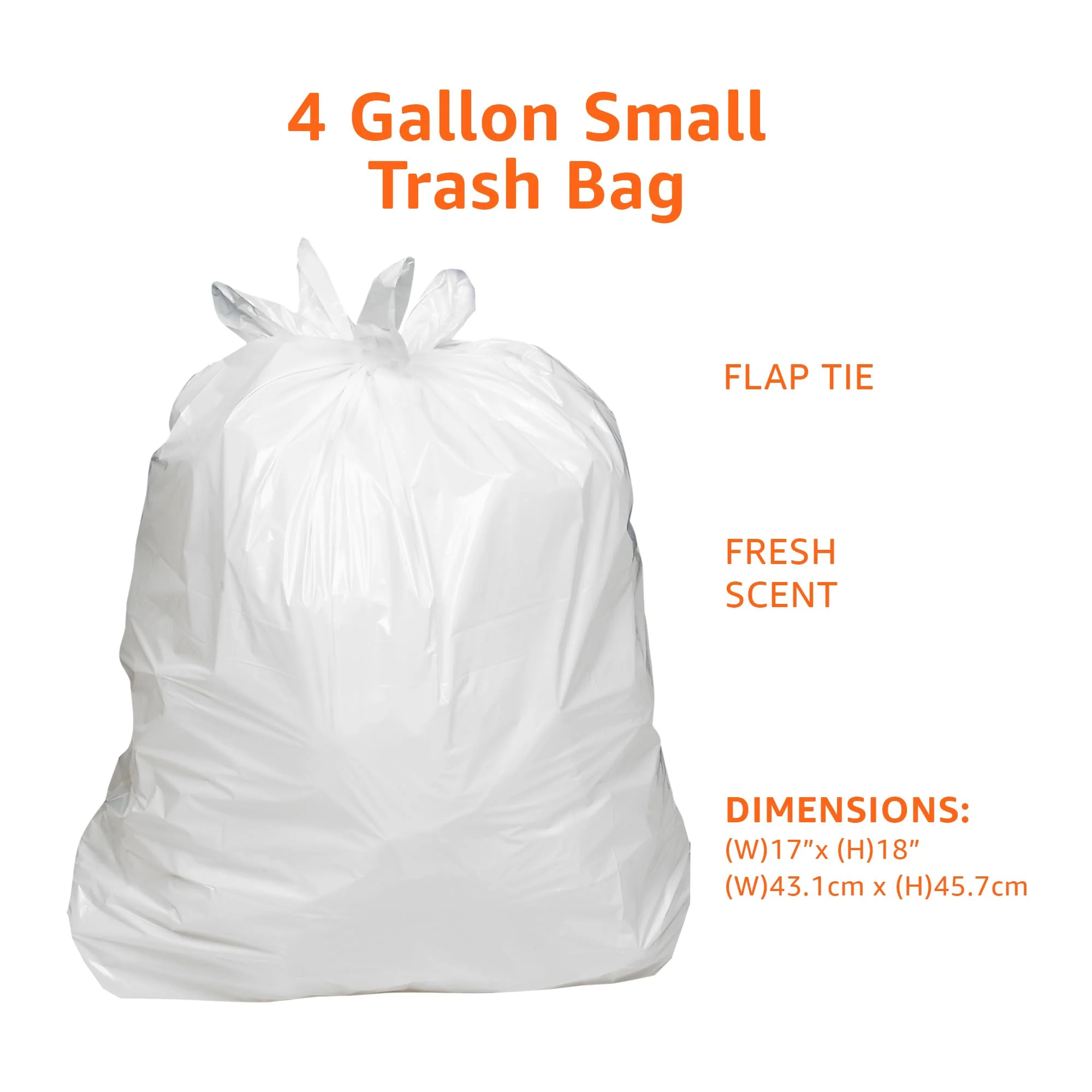 Amazon Basics Small 4 Gallon Trash Bags with Flap Ties, Fresh Scent, Odor Control, 0.5 mil Thick, 80 Count - Image 3