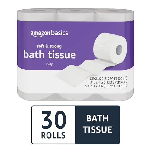 Amazon Basics Soft and Strong 2-Ply Toilet Paper, 30 Ultra Rolls = 120 Regular Rolls, Unscented, 340 Sheets, FSC Certified - Image 6