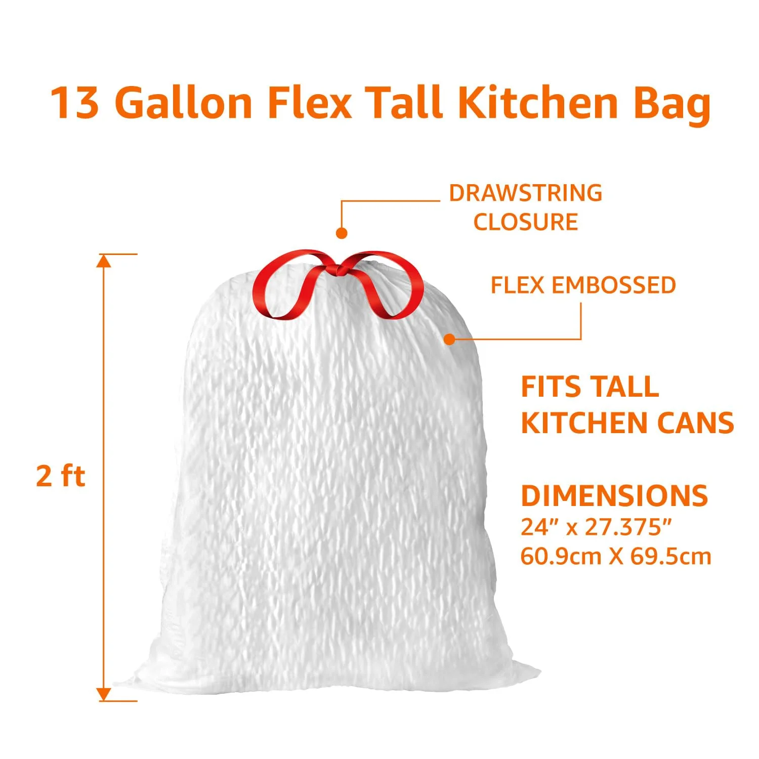 Amazon Basics Ultra-Force Tall Kitchen Drawstring Trash Bags, Classic Clean Scented, 13 Gallon, 80 Count with Odor Control - Image 3