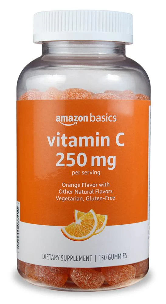 Amazon Basics Vitamin C Gummies, Sour Orange Flavor, 250 mg, 150 Count, Vegetarian, Immune Health Support (Previously Solimo)