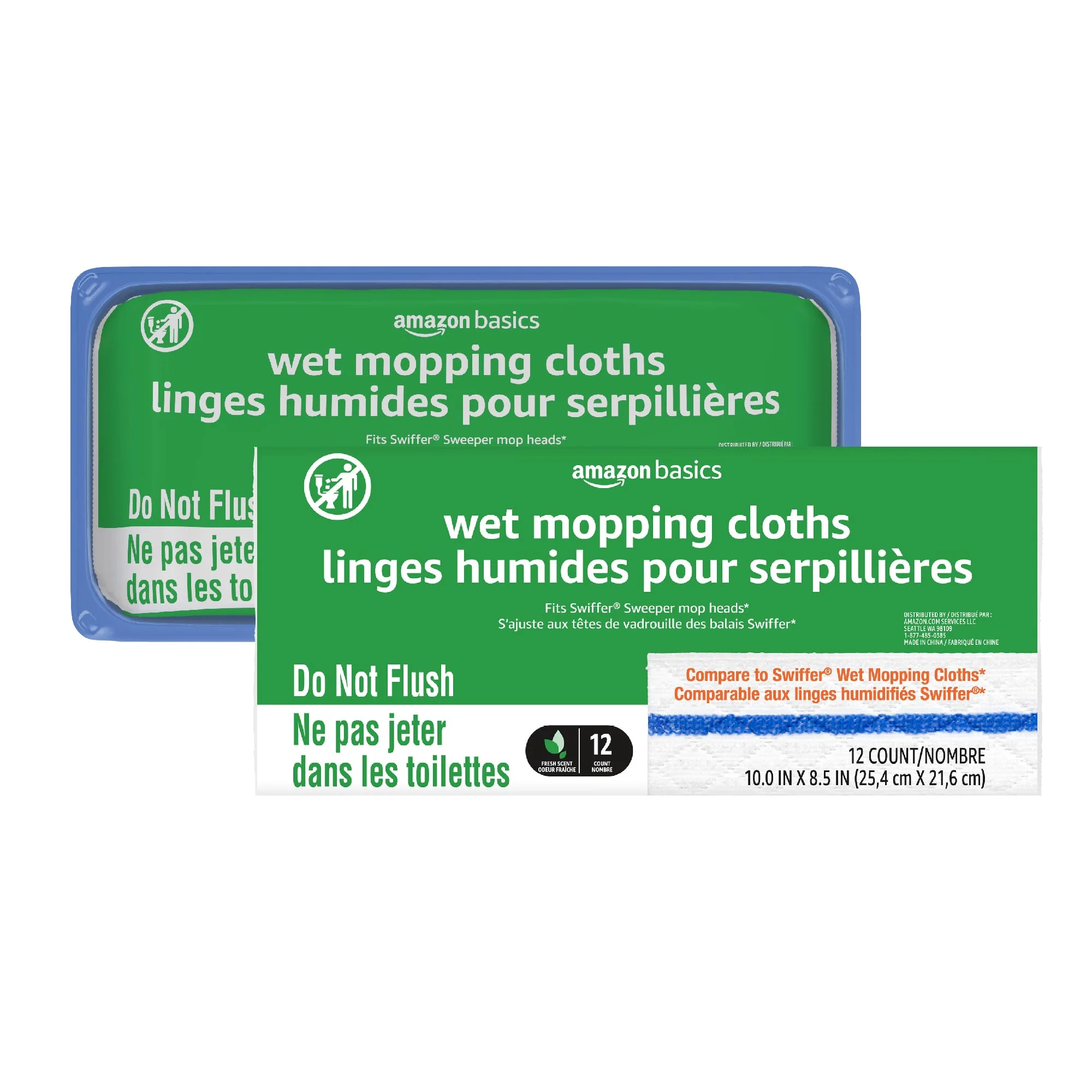 Amazon Basics Wet Mopping Cloth Refills, Multi-Surface Floor Cleaning, Fresh Scent, Low Streak, Disposable, 24 Count (Fits Swiffer Sweeper Mop Heads)