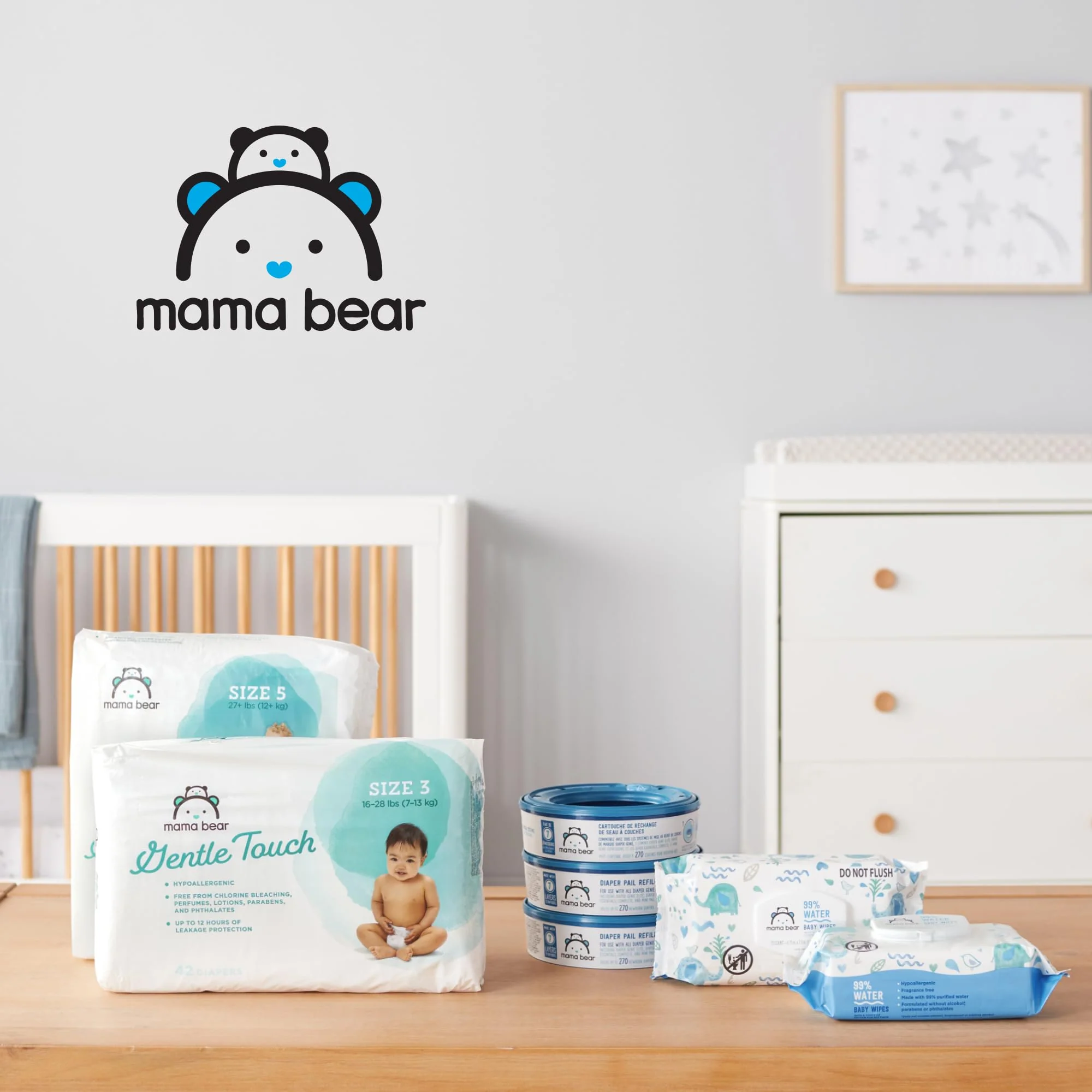 Amazon Brand - Mama Bear Gentle Formulated without Fragrance Baby Wipes, Hypoallergenic, Sensitive Skin, Unscented, 800 Count (8 Packs of 100) - Image 3