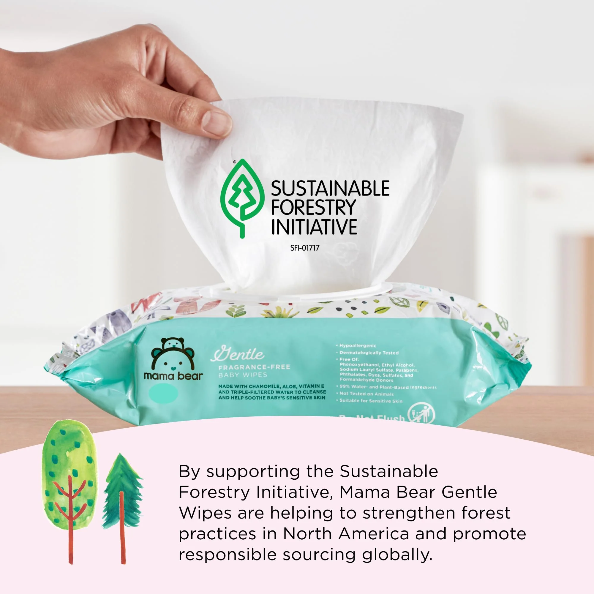 Amazon Brand - Mama Bear Gentle Formulated without Fragrance Baby Wipes, Hypoallergenic, Sensitive Skin, Unscented, 800 Count (8 Packs of 100) - Image 5