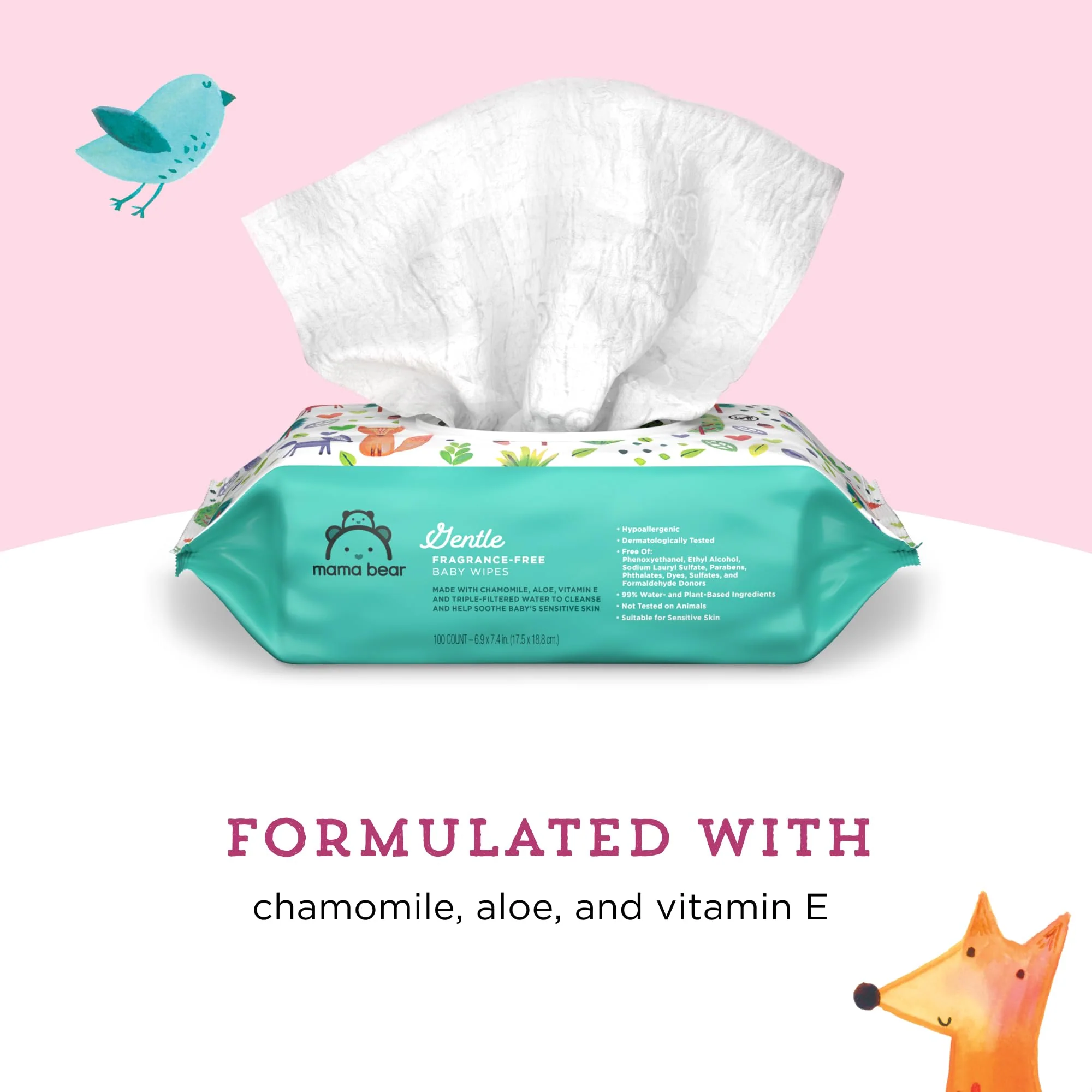 Amazon Brand - Mama Bear Gentle Formulated without Fragrance Baby Wipes, Hypoallergenic, Sensitive Skin, Unscented, 800 Count (8 Packs of 100) - Image 7