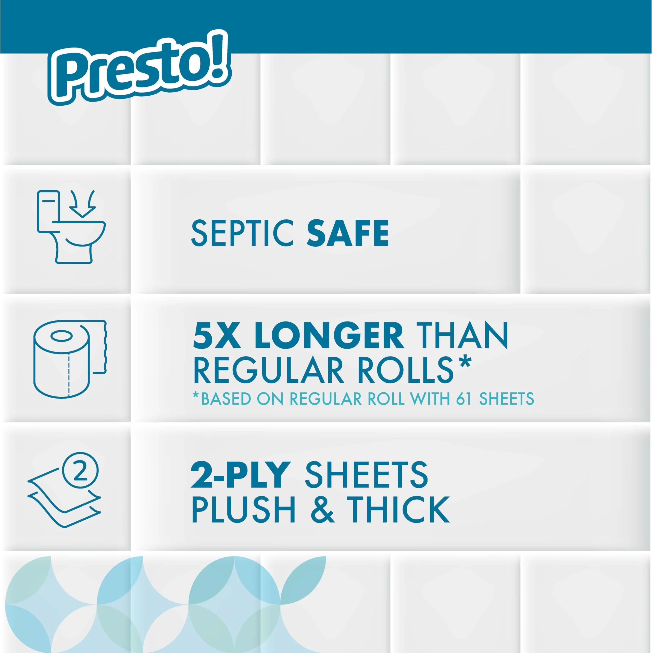 Amazon Brand - Presto! 2-Ply Ultra-Soft Toilet Paper, Septic-Safe, 24 Family Mega Rolls = 120 Regular Rolls, 308 Sheets, Unscented, Pack of 4 - Image 4