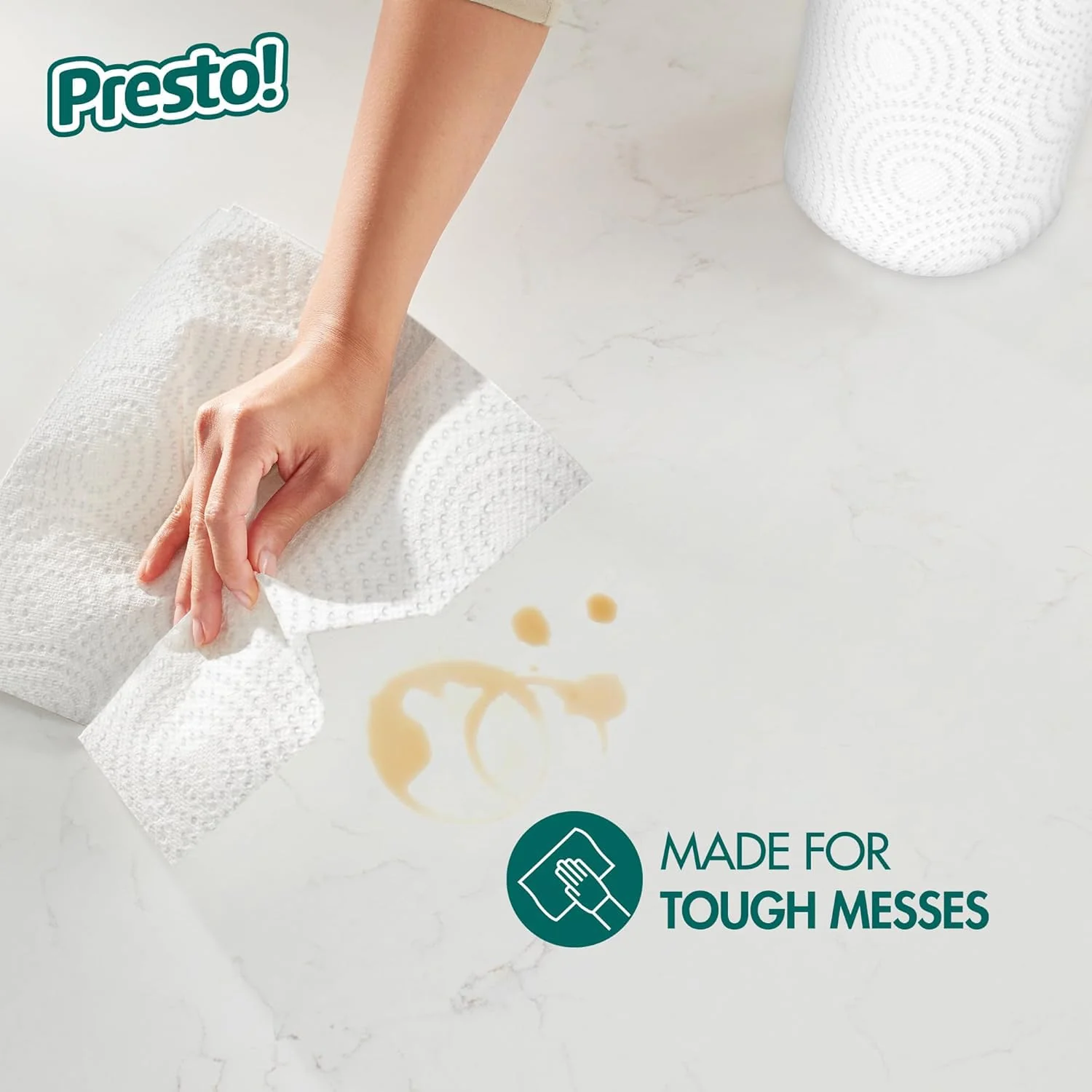 Amazon Brand - Presto! Flex-a-Size Kitchen Paper Towels, Strong and Absorbent, 128 Sheet Family Roll, 16 Rolls (8 Packs of 2) - Image 5