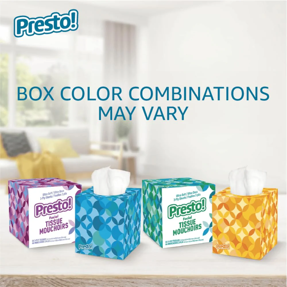 Amazon Brand - Presto! Ultra-Soft 3-Ply Premium Facial Tissues, 264 Count (4 Cube Boxes of 66), Packaging May Vary - Image 7