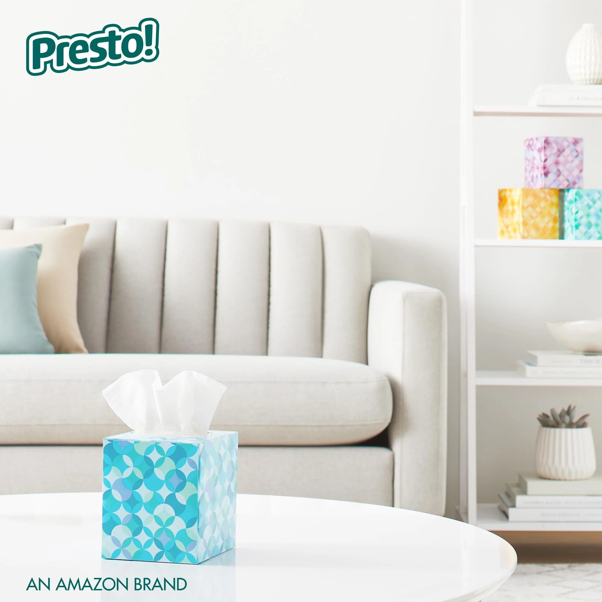 Amazon Brand - Presto! Ultra-Soft 3-Ply Premium Facial Tissues, Colorful Boxes, 1188 Count (18 Packs of 66), (Packaging May Vary) - Image 2