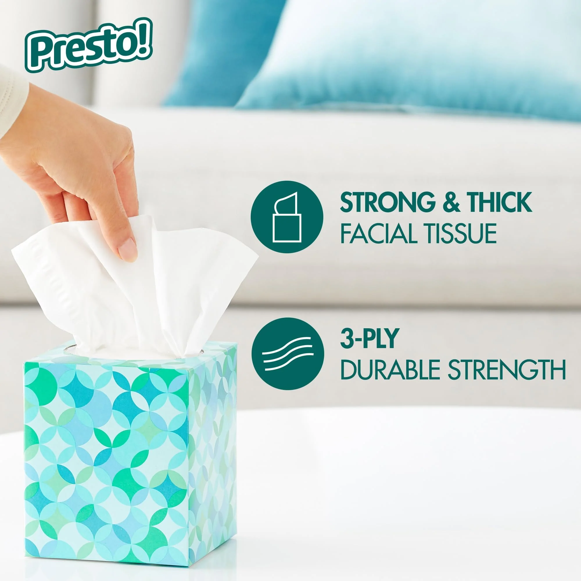 Amazon Brand - Presto! Ultra-Soft 3-Ply Premium Facial Tissues, Colorful Boxes, 1188 Count (18 Packs of 66), (Packaging May Vary) - Image 6