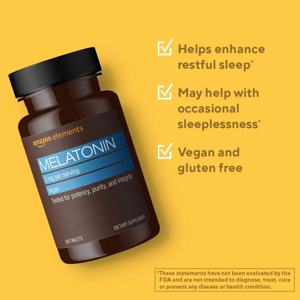 Amazon Elements Melatonin 3mg, Helps with Occasional sleeplessness, Vegan, Unflavored,8 Month Supply (Packaging May Vary) 260 Tablets, (Pack of 3) - Image 5