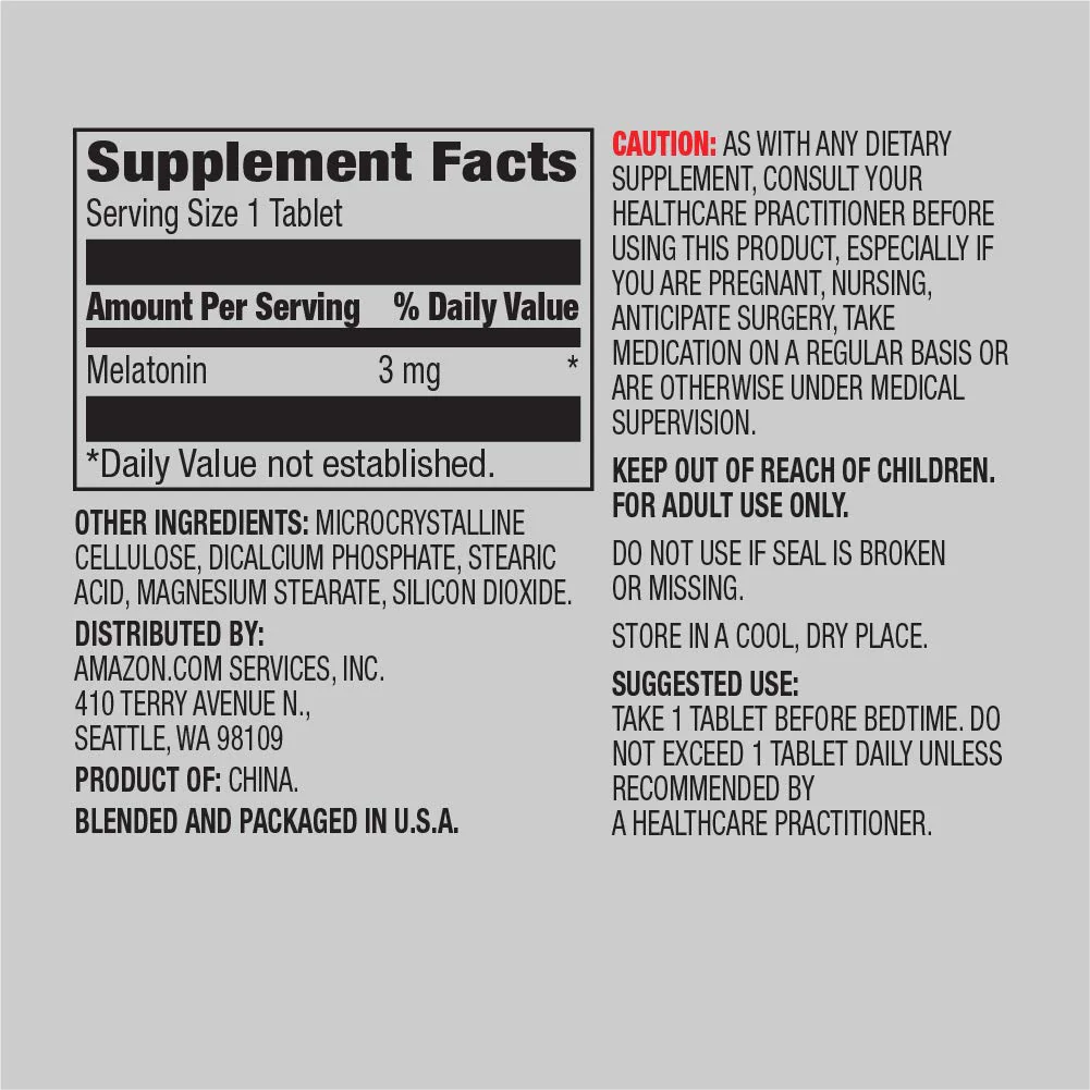 Amazon Elements Melatonin 3mg, Helps with Occasional sleeplessness, Vegan, Unflavored,8 Month Supply (Packaging May Vary) 260 Tablets, (Pack of 3) - Image 7
